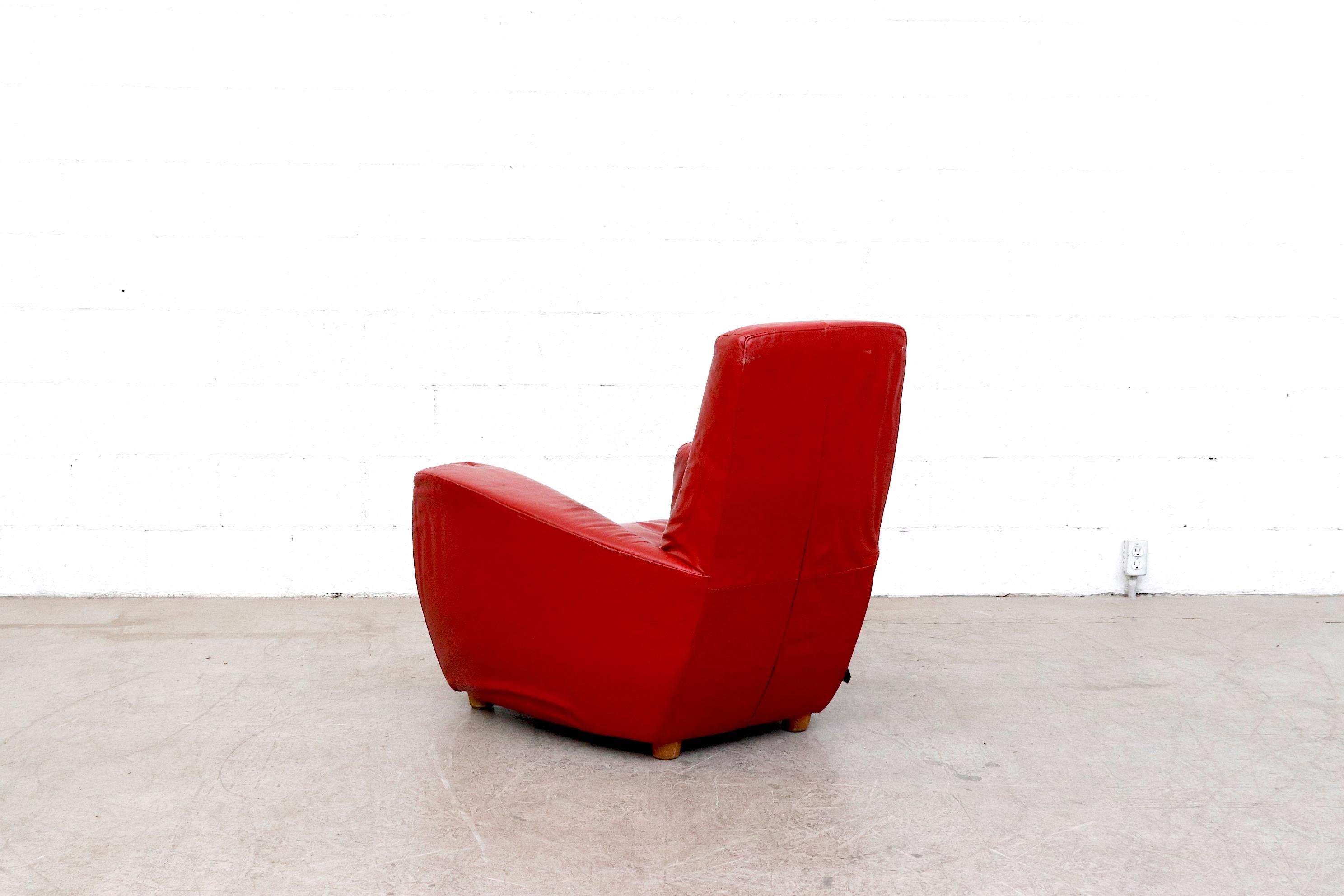 Gerard Van Den Berg fauteuil de salononga en cuir rouge Bon état - En vente à Los Angeles, CA