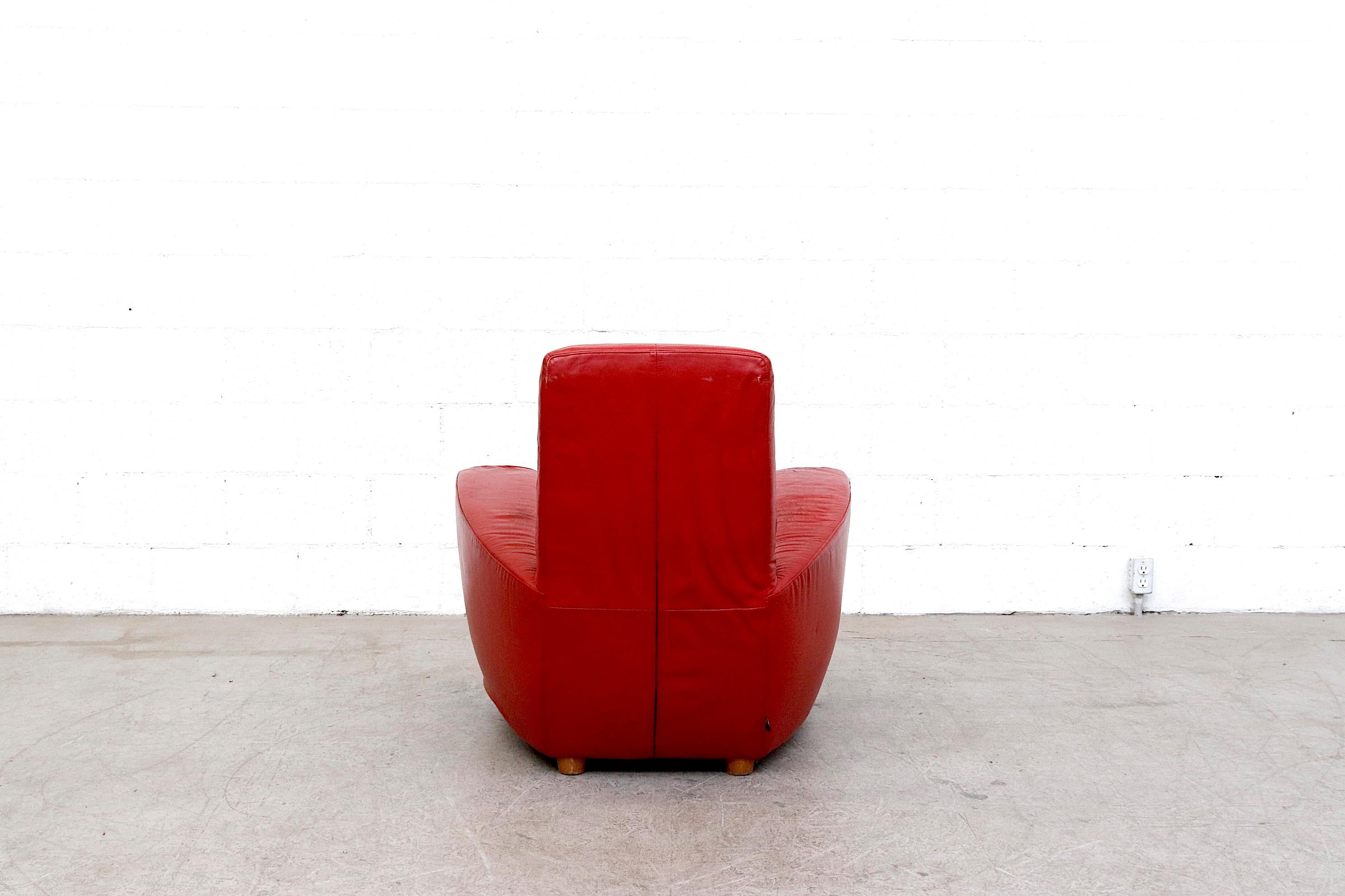Mid-Century Modern Gerard Van Den Berg Red Leather 'Longa' Lounge Chair For Sale