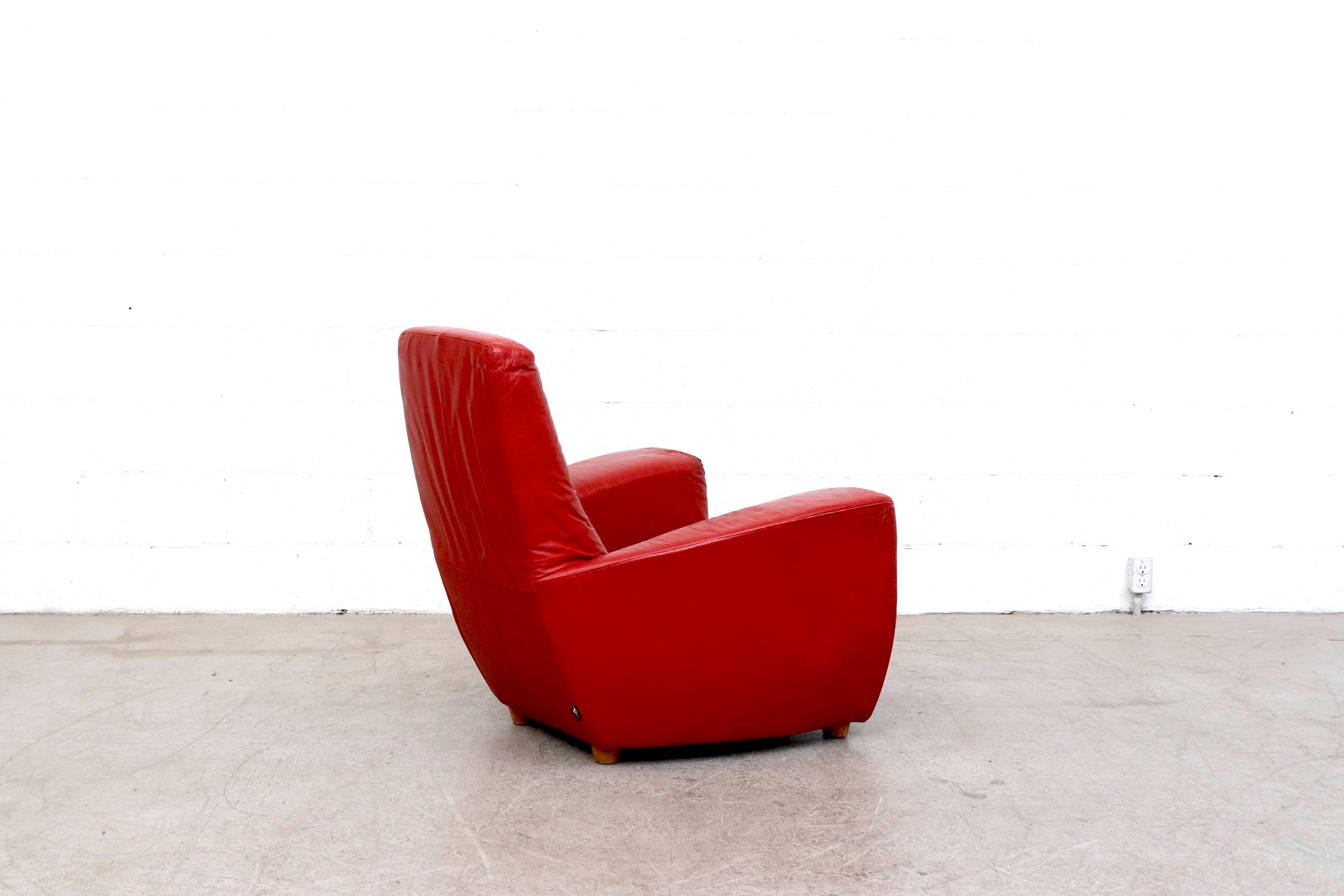 Dutch Gerard Van Den Berg Red Leather 'Longa' Lounge Chair For Sale