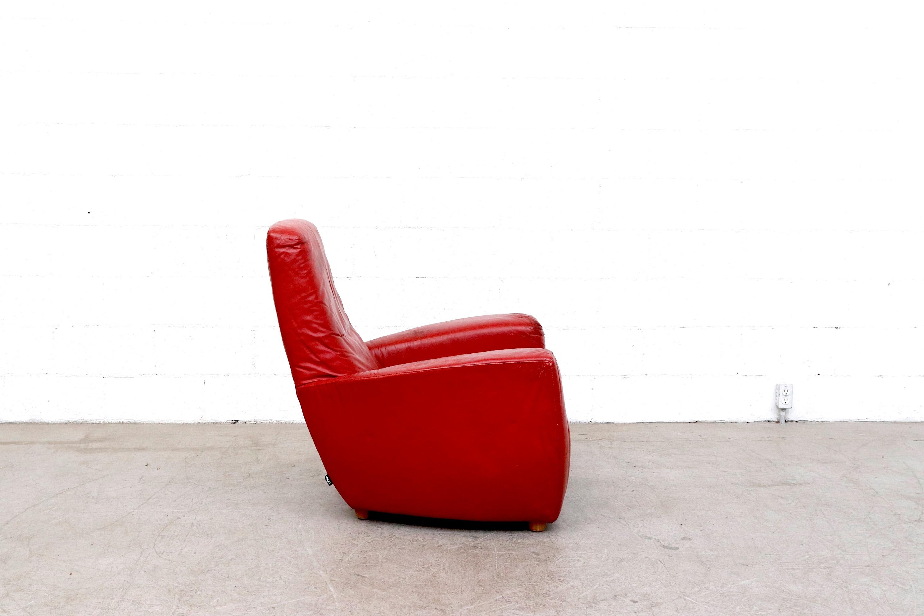 Gerard Van Den Berg Red Leather 'Longa' Lounge Chair In Good Condition For Sale In Los Angeles, CA