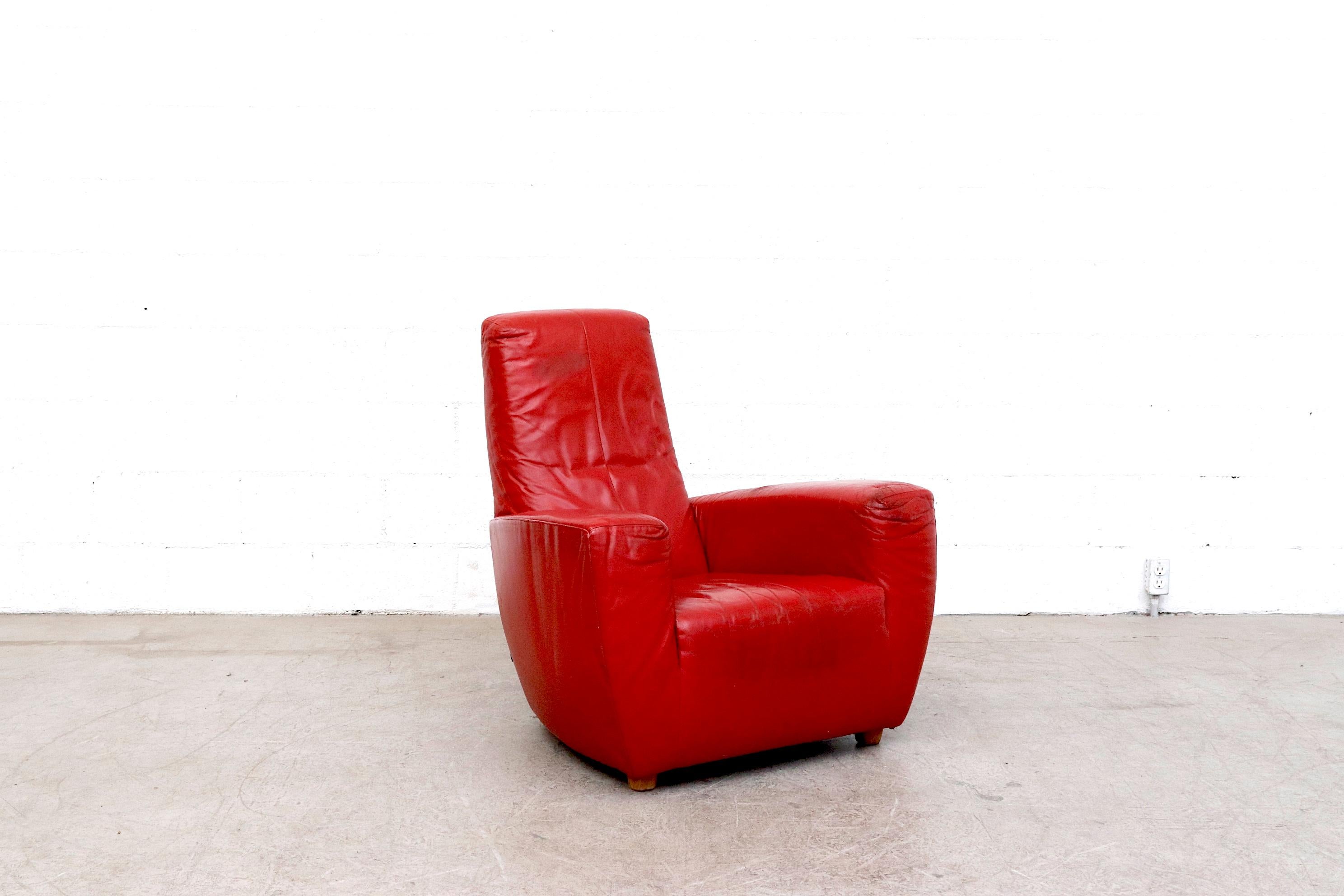 Late 20th Century Gerard Van Den Berg Red Leather 'Longa' Lounge Chair For Sale