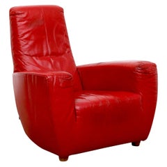 Vintage Gerard Van Den Berg Red Leather 'Longa' Lounge Chair