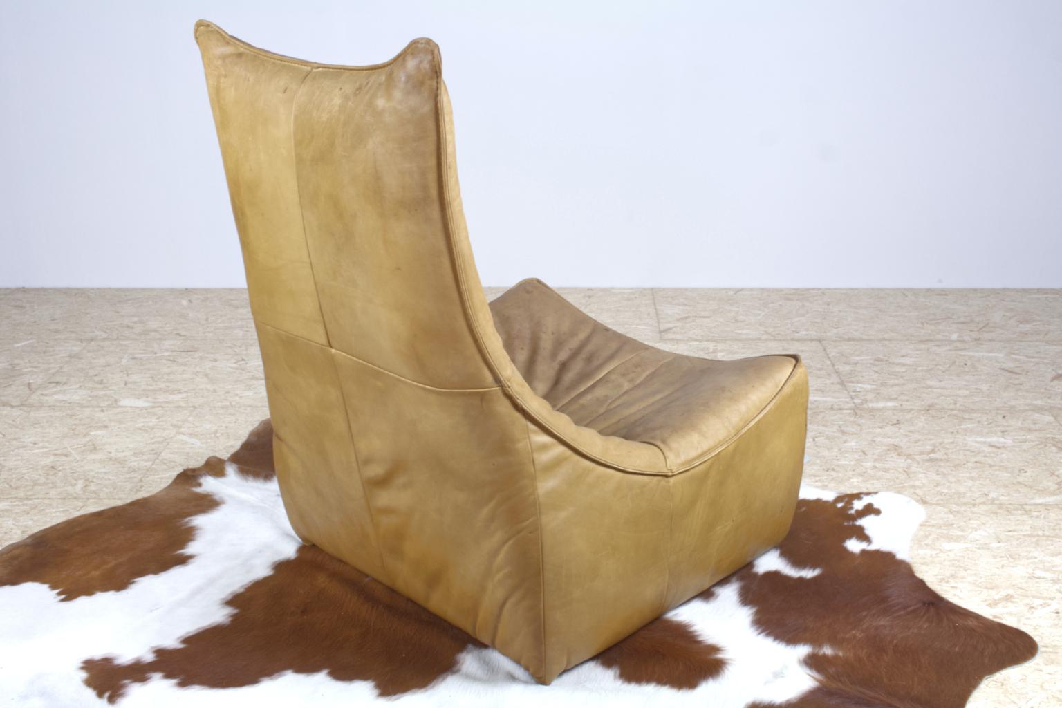 Dutch Gerard Van Den Berg Modern Brutalist Rock Chair in Leather, 1970s Montis