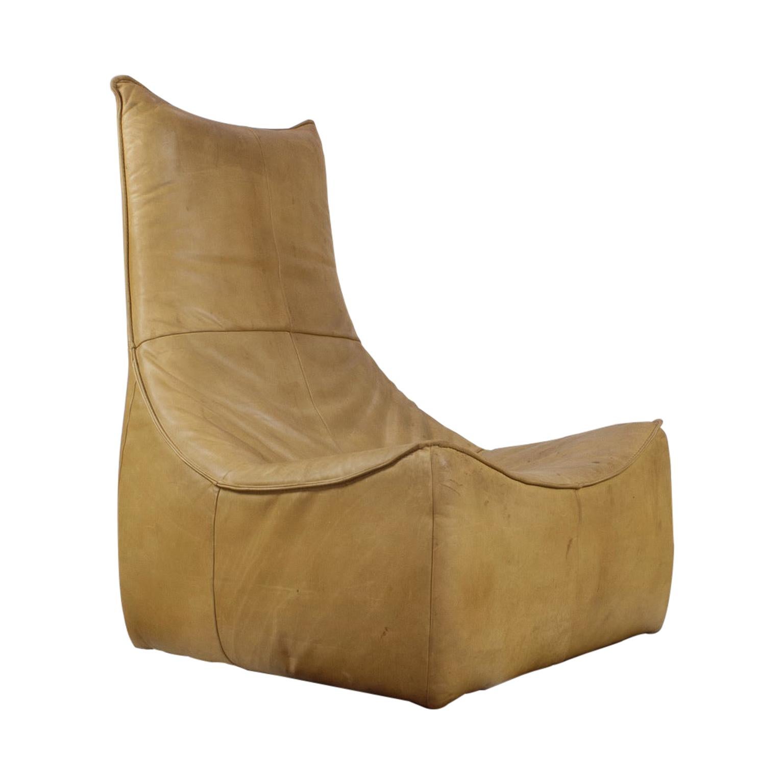 Gerard Van Den Berg Modern Brutalist Rock Chair in Leather, 1970s Montis