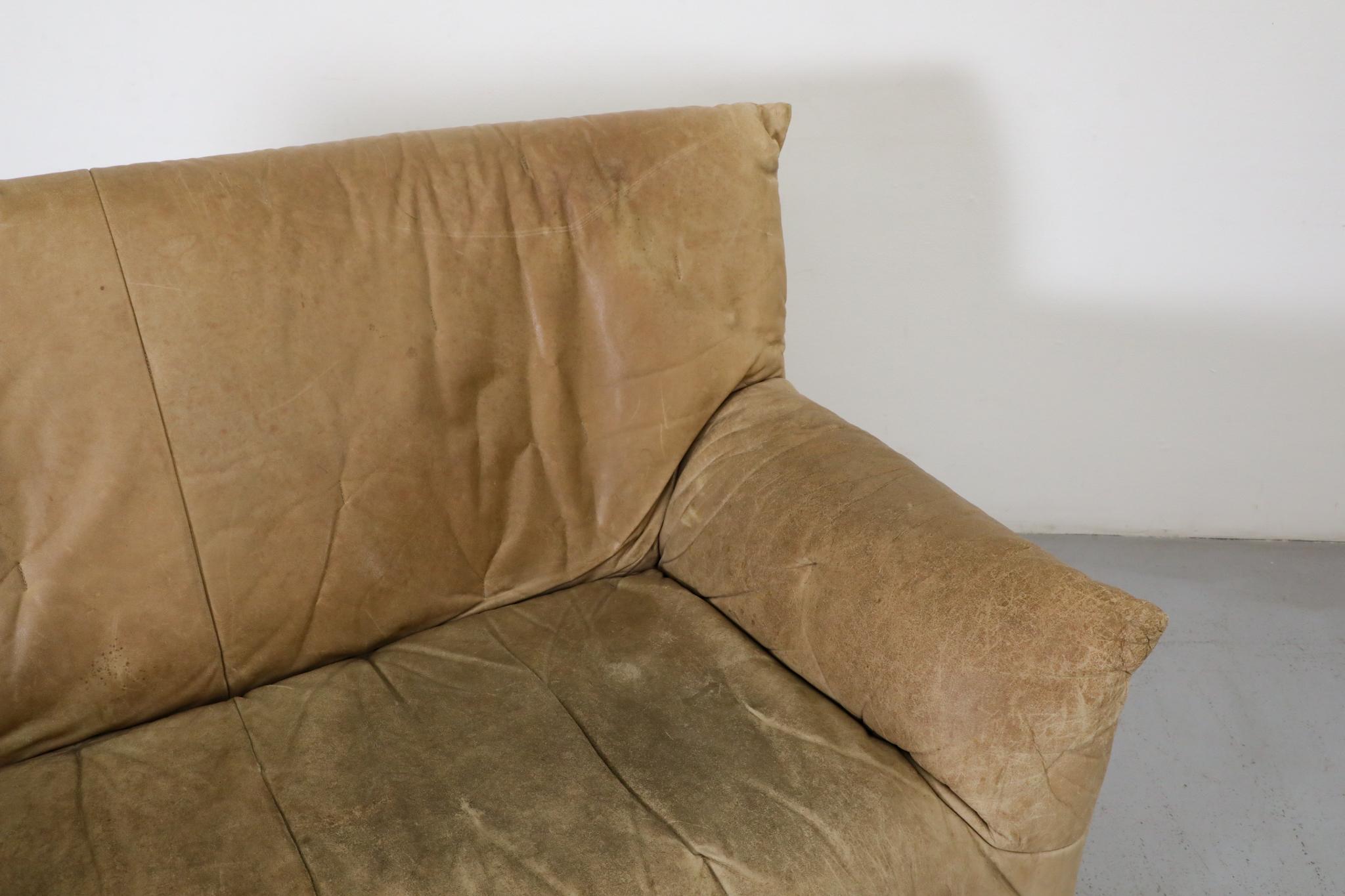 Gerard van den Berg Natural Leather High Back Loveseat with Tufting For Sale 5