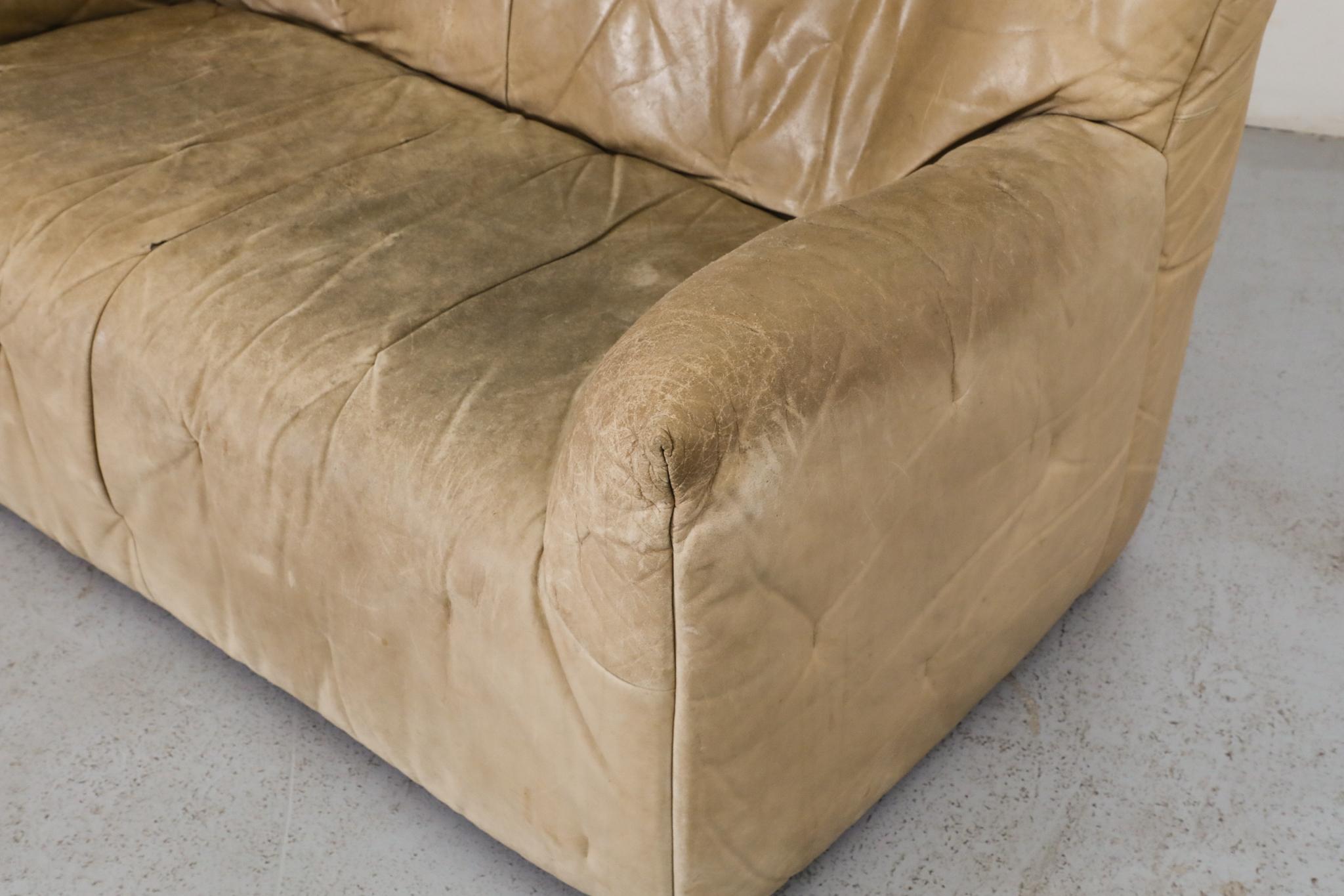 Gerard van den Berg Natural Leather High Back Loveseat with Tufting For Sale 11