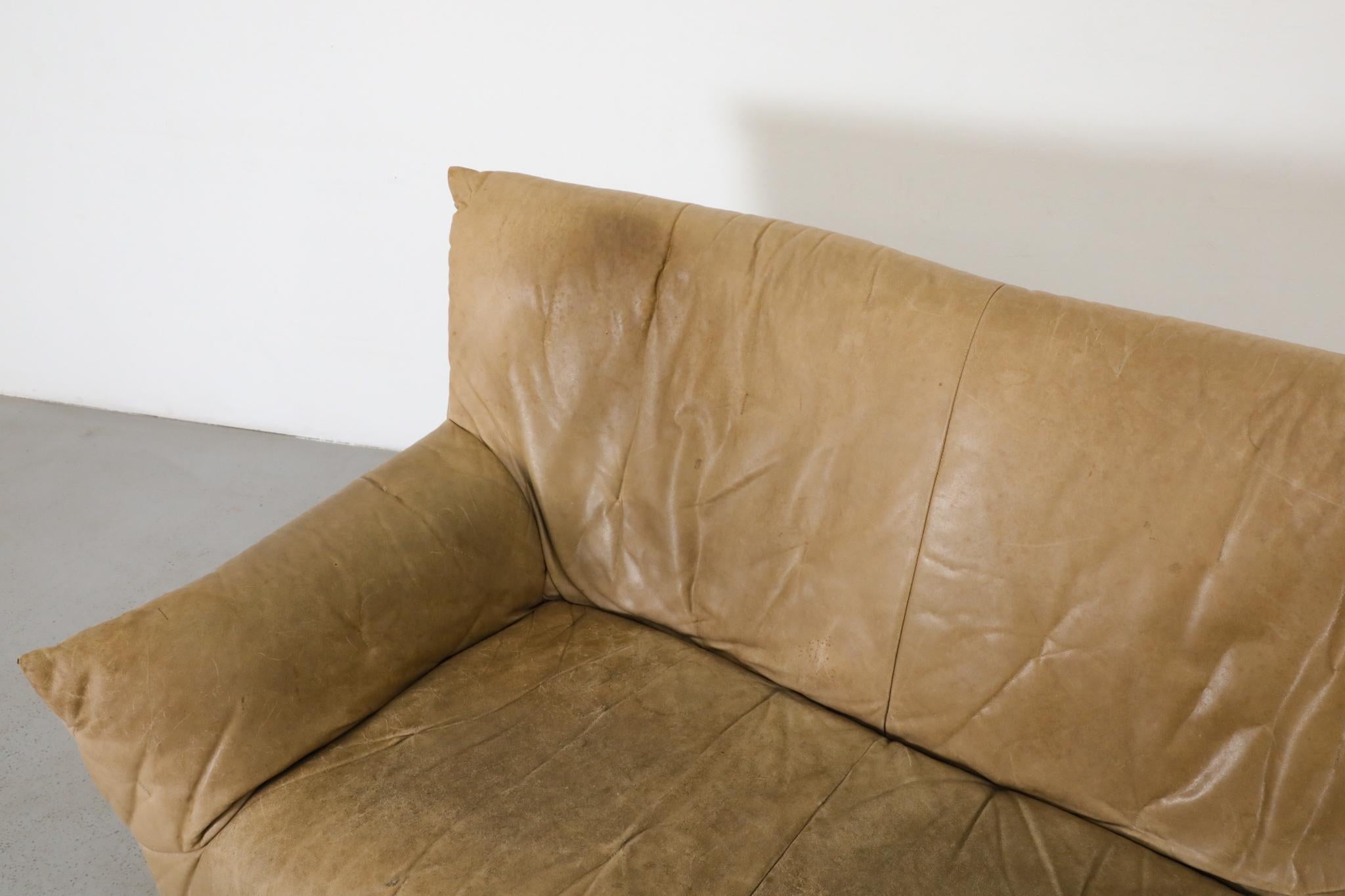 Gerard van den Berg Natural Leather High Back Loveseat with Tufting For Sale 12