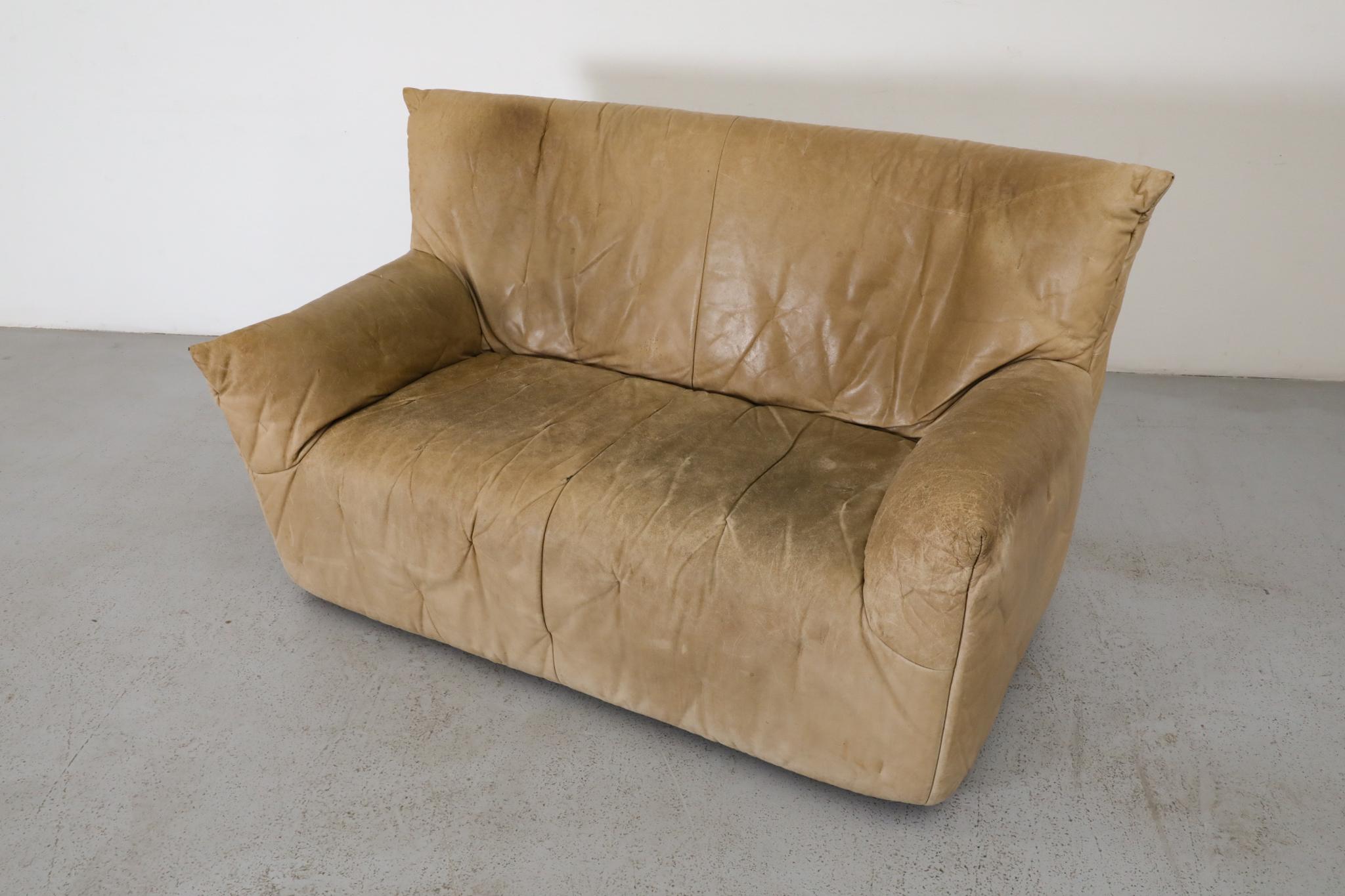 Gerard van den Berg Natural Leather High Back Loveseat with Tufting For Sale 13