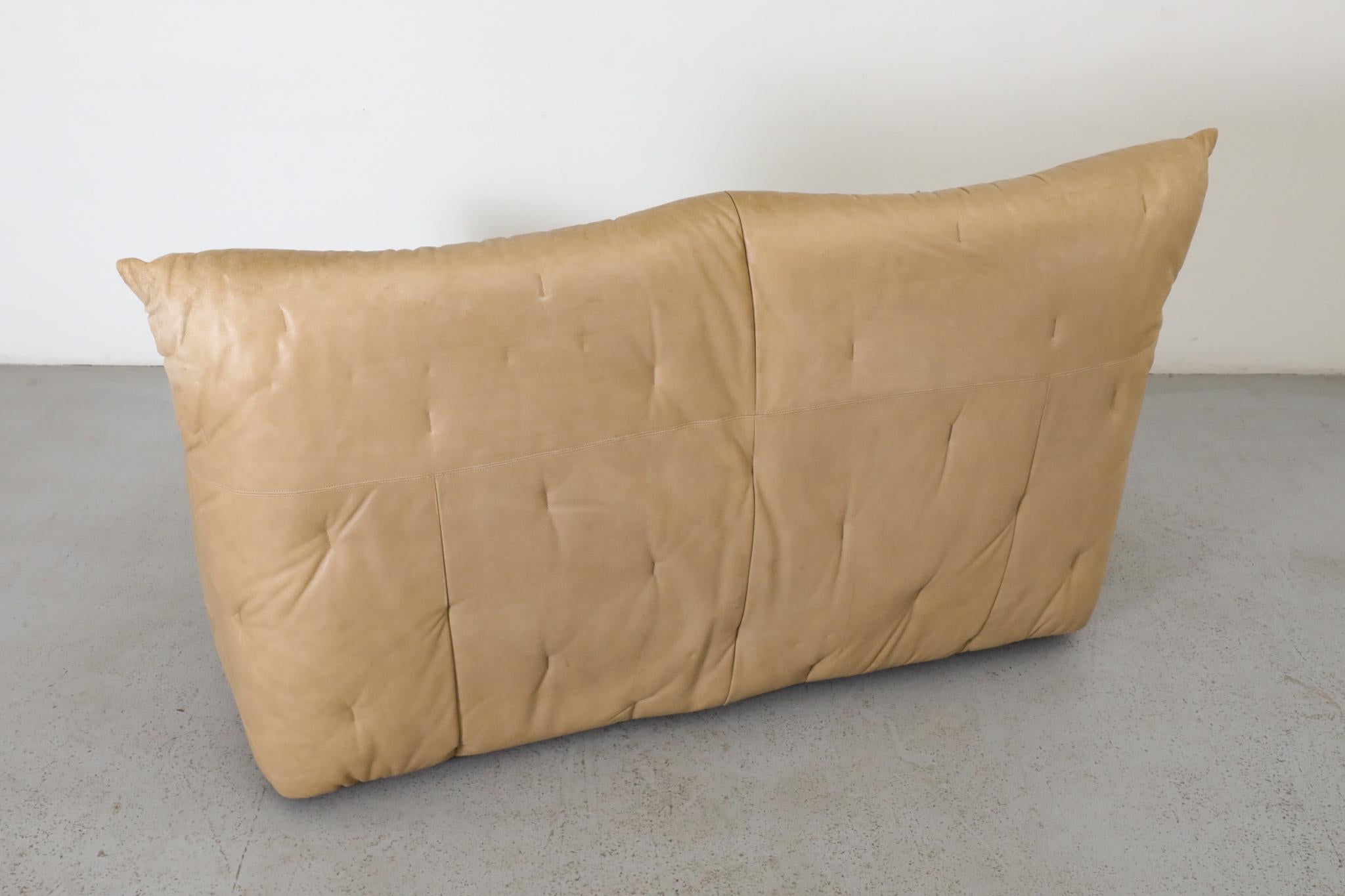 Gerard van den Berg Natural Leather High Back Loveseat with Tufting For Sale 14