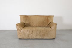 Gerard van den Berg Natural Leather High Back Loveseat with Tufting