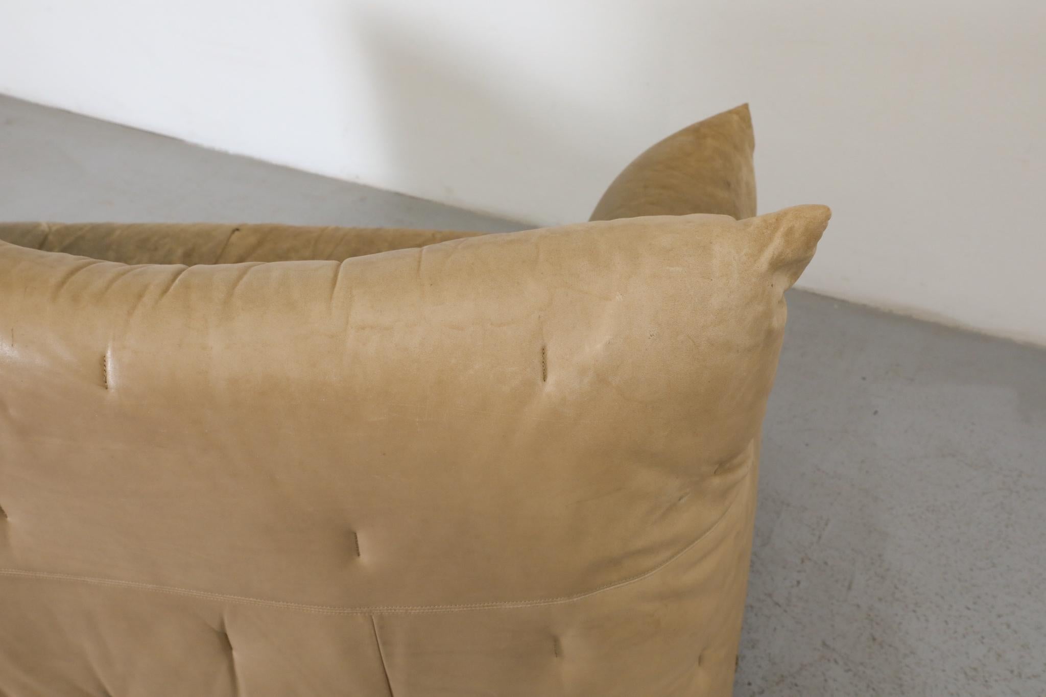 Gerard van den Berg Natural Leather High Back Loveseat with Tufting For Sale 15