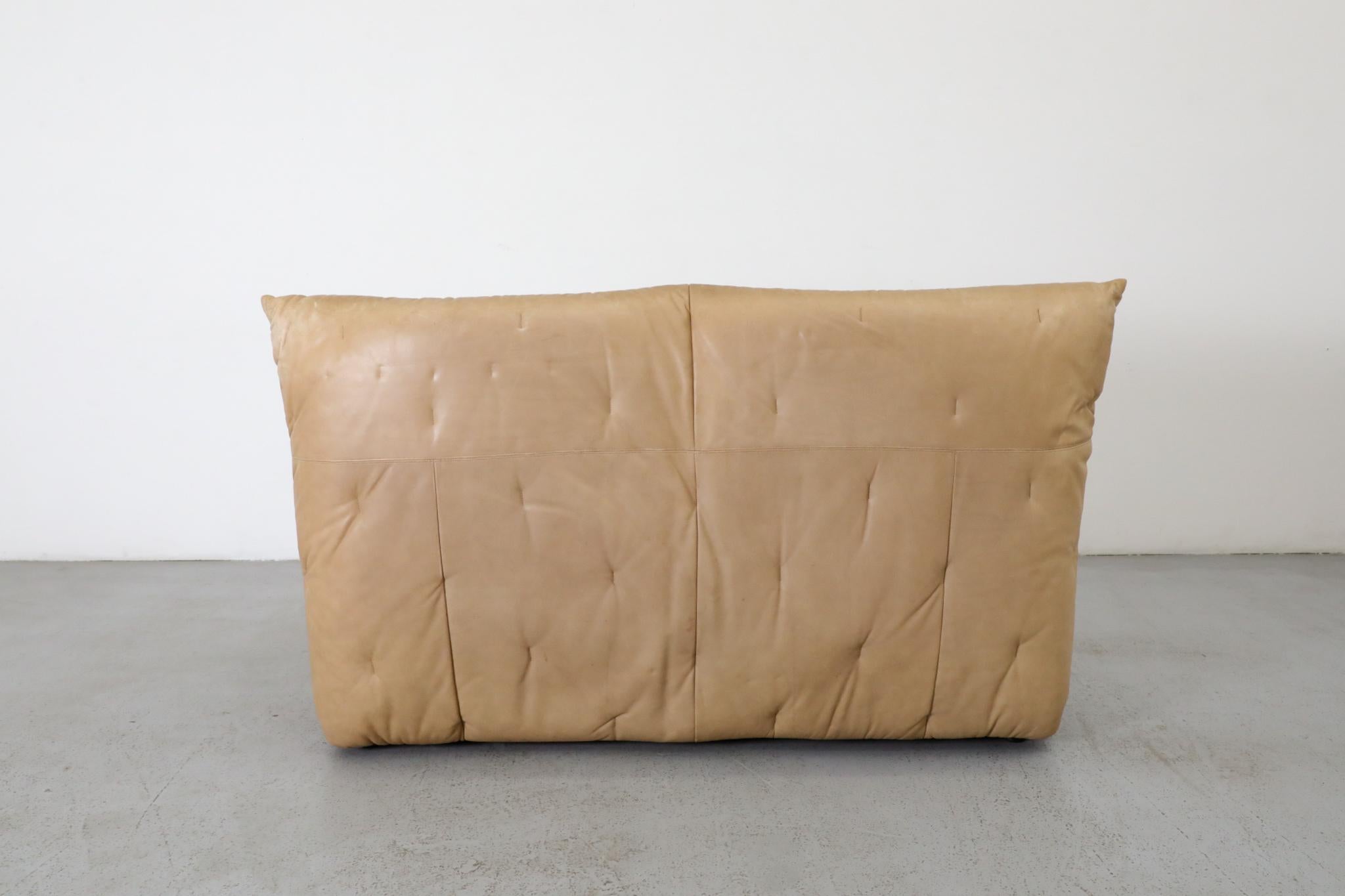 Gerard van den Berg Natural Leather High Back Loveseat with Tufting For Sale 1