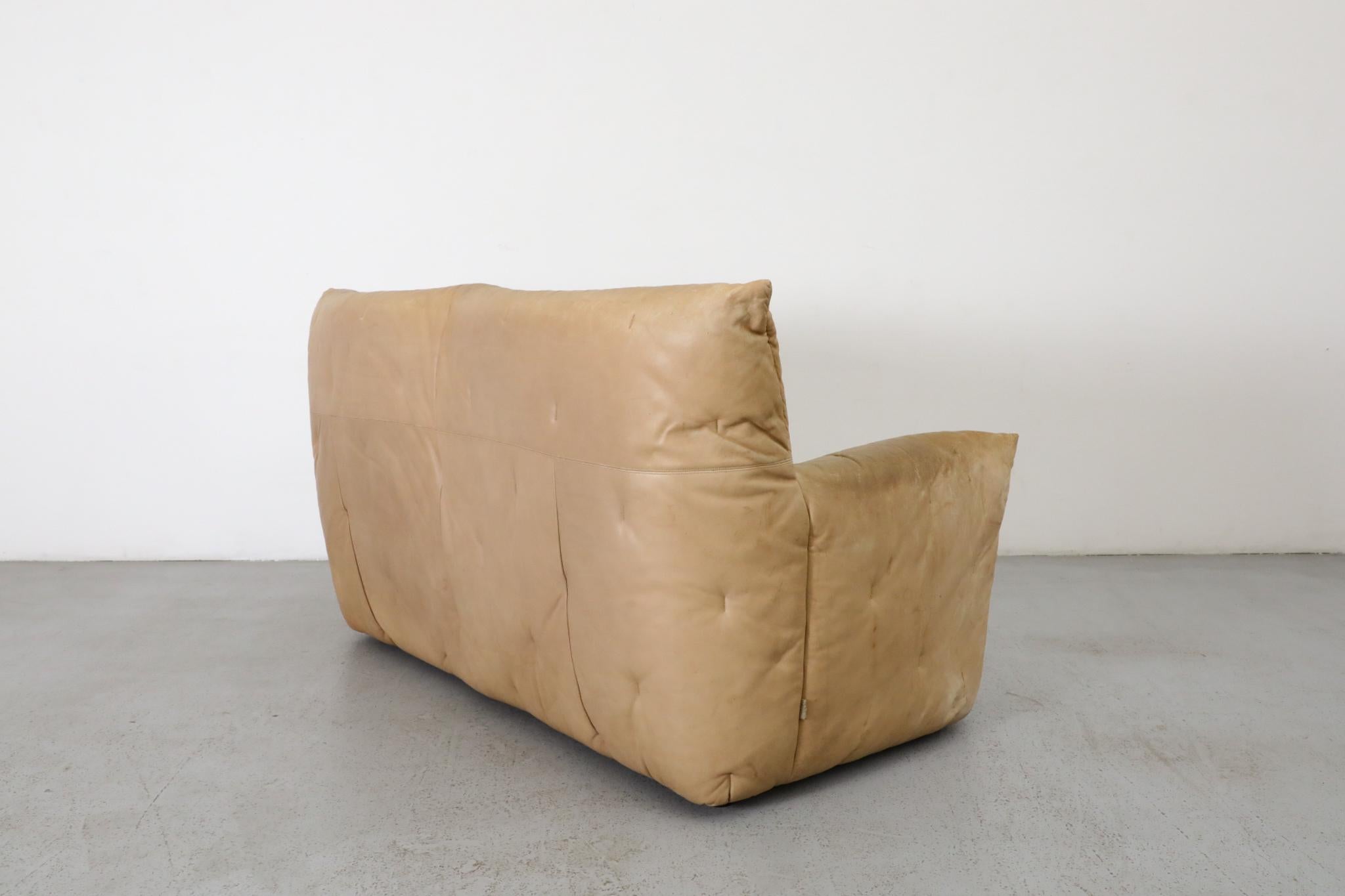 Gerard van den Berg Natural Leather High Back Loveseat with Tufting For Sale 2
