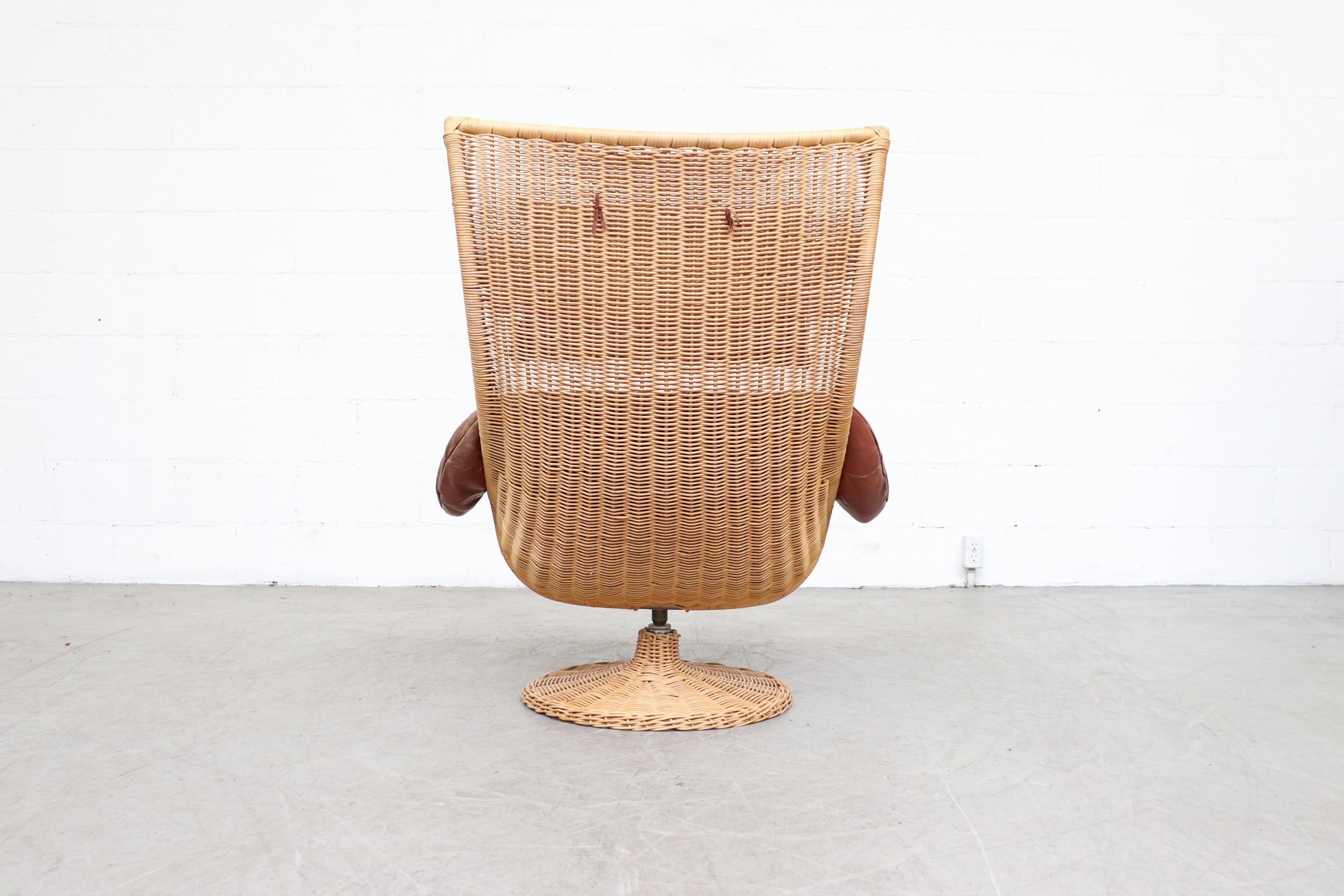 Mid-Century Modern Gerard Van Den Berg Rattan and Leather Lounge Chair for Montis