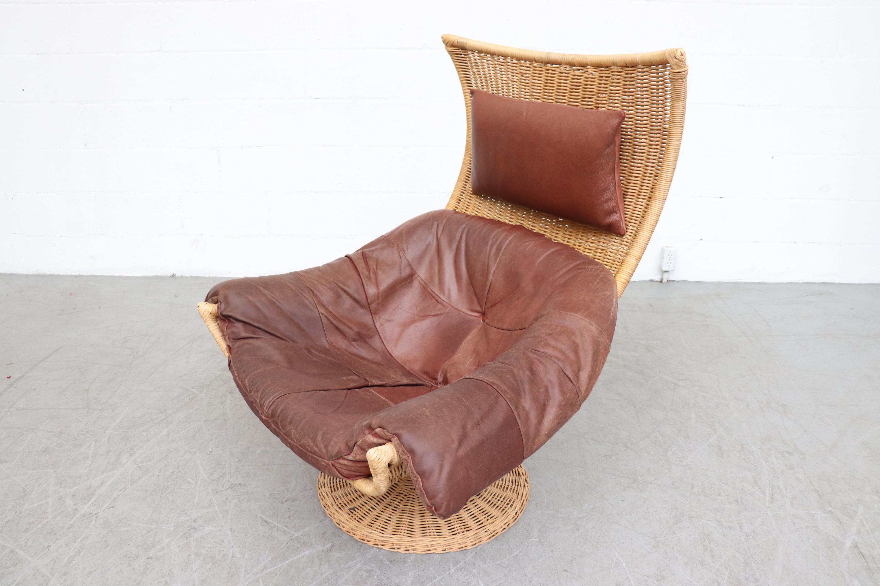 Dutch Gerard Van Den Berg Rattan and Leather Lounge Chair for Montis