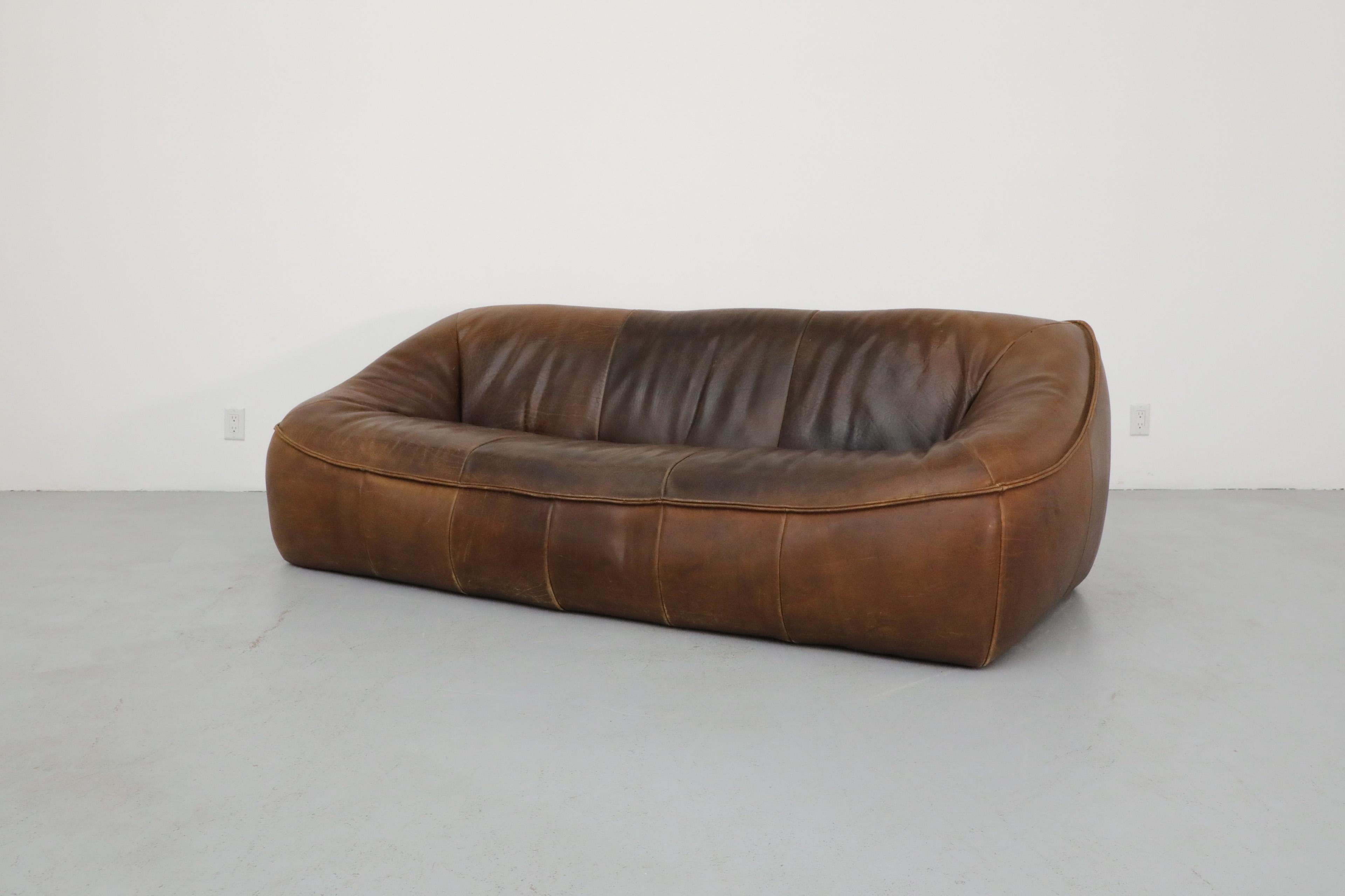 Mid-Century Modern Gerard van den Berg 'Ringo' Three Seater Dark Brown Leather Sofa for Montis