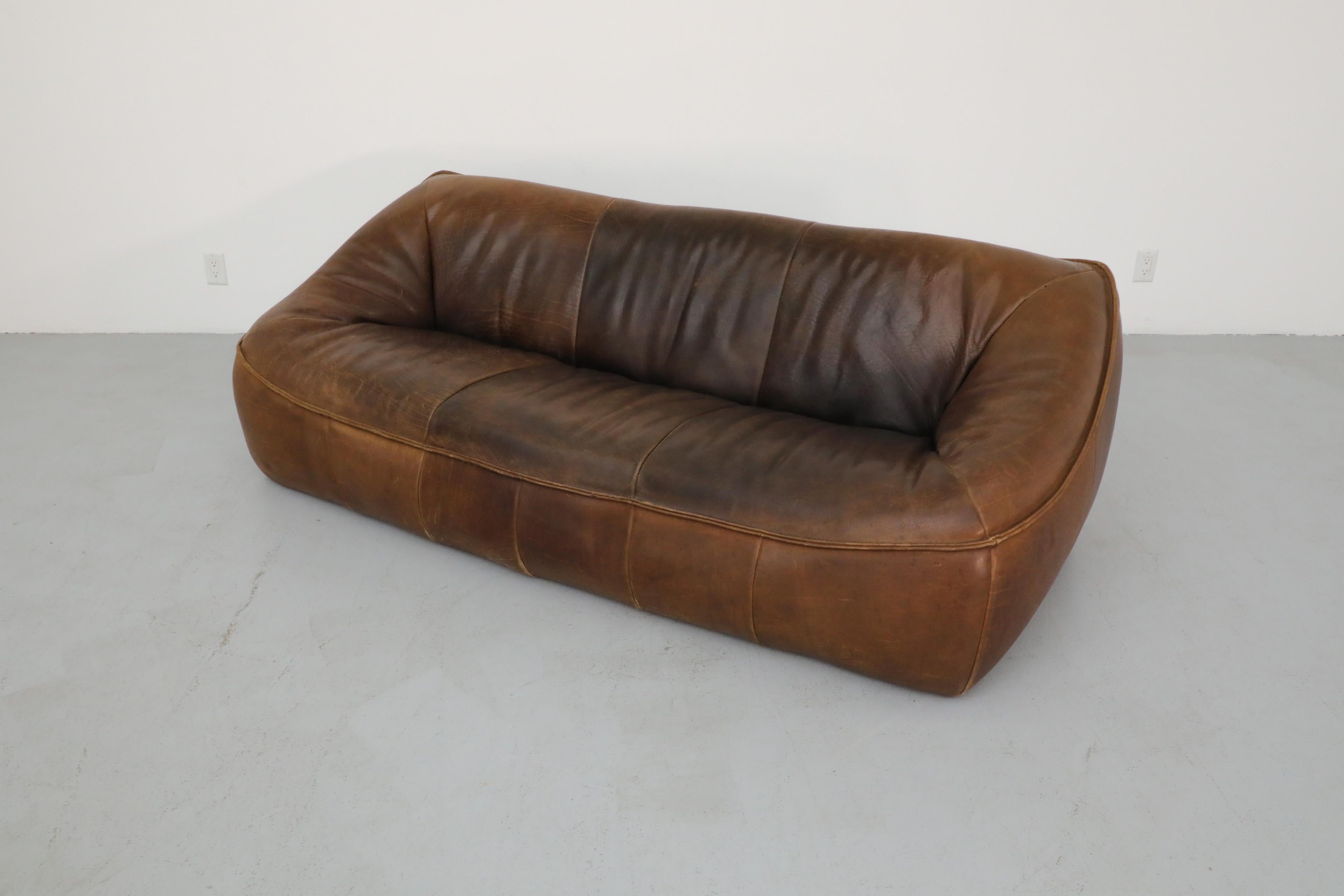 Dutch Gerard van den Berg 'Ringo' Three Seater Dark Brown Leather Sofa for Montis