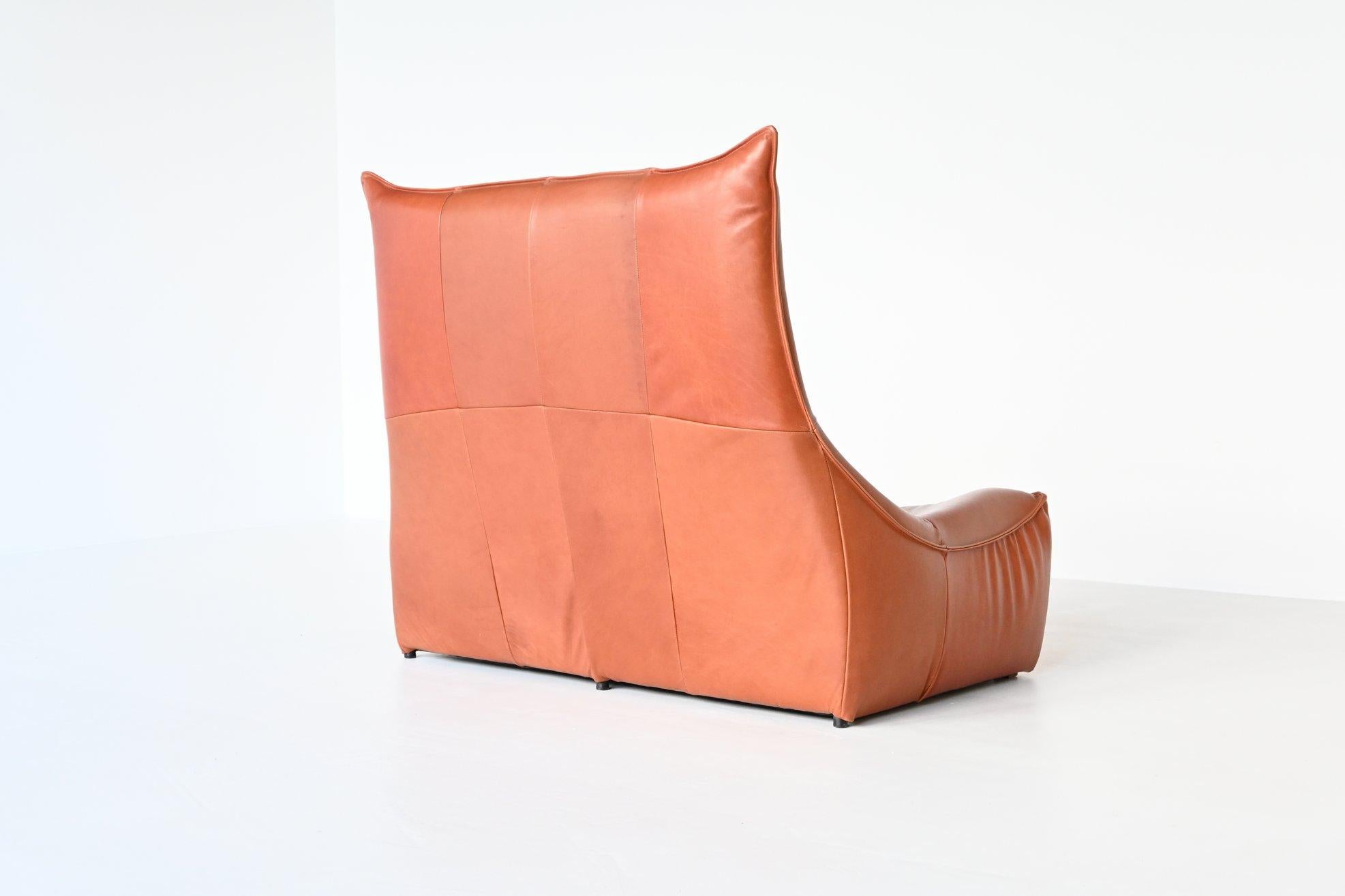 Mid-Century Modern Gerard Van Den Berg Rock Cognac Leather Sofa Montis The Netherlands 1970