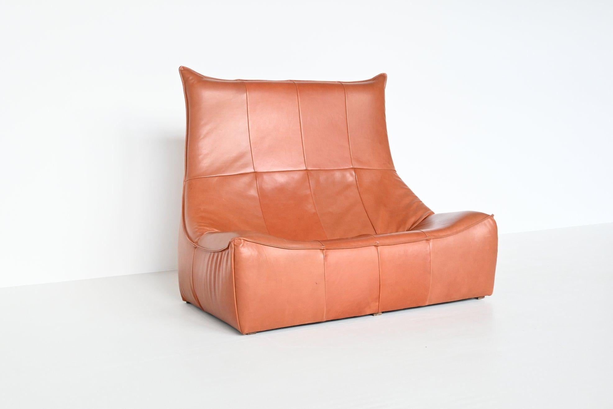 Late 20th Century Gerard Van Den Berg Rock Cognac Leather Sofa Montis The Netherlands 1970