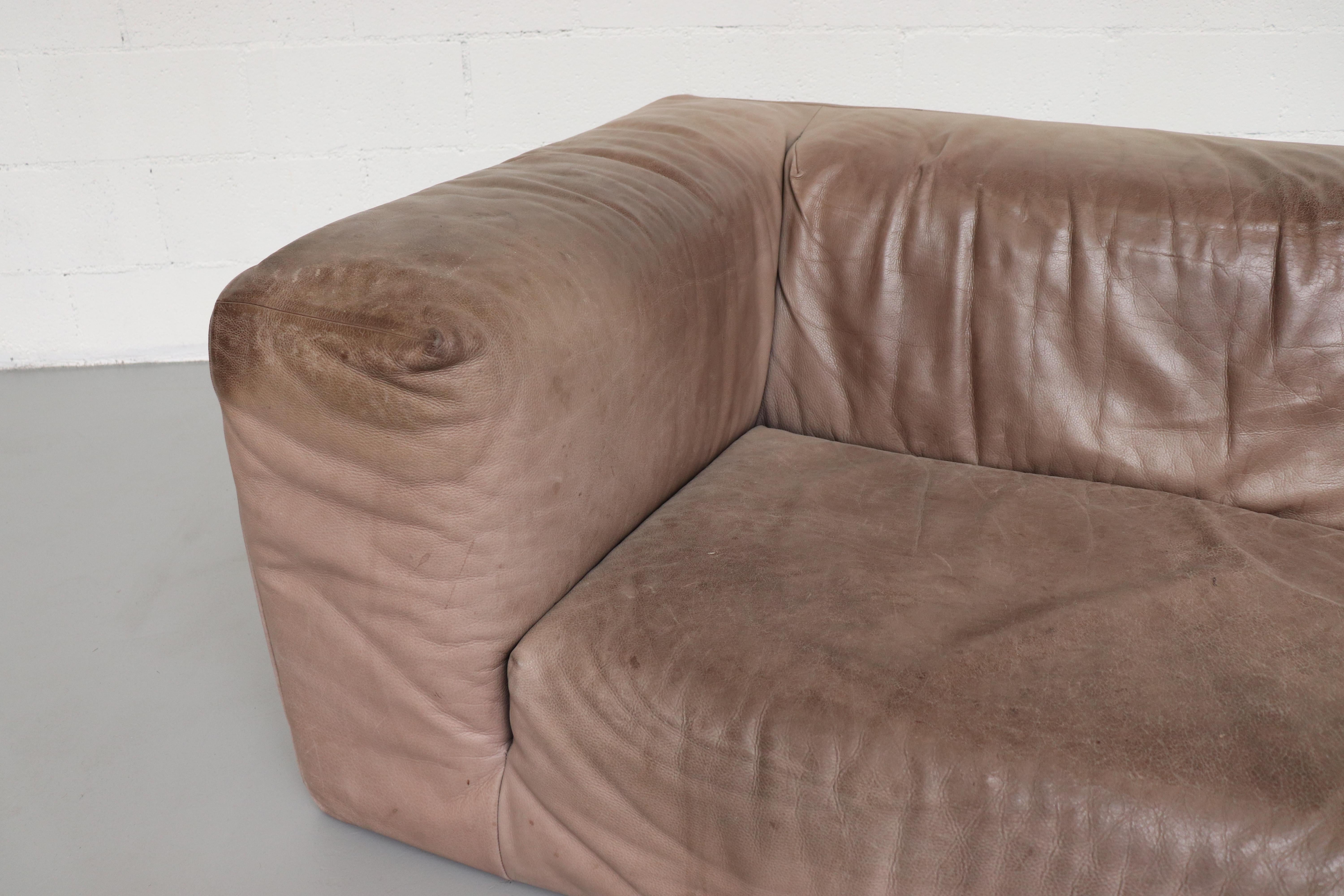 Gerard Van Den Berg Soft Form Leather Sofa and Ottoman 4