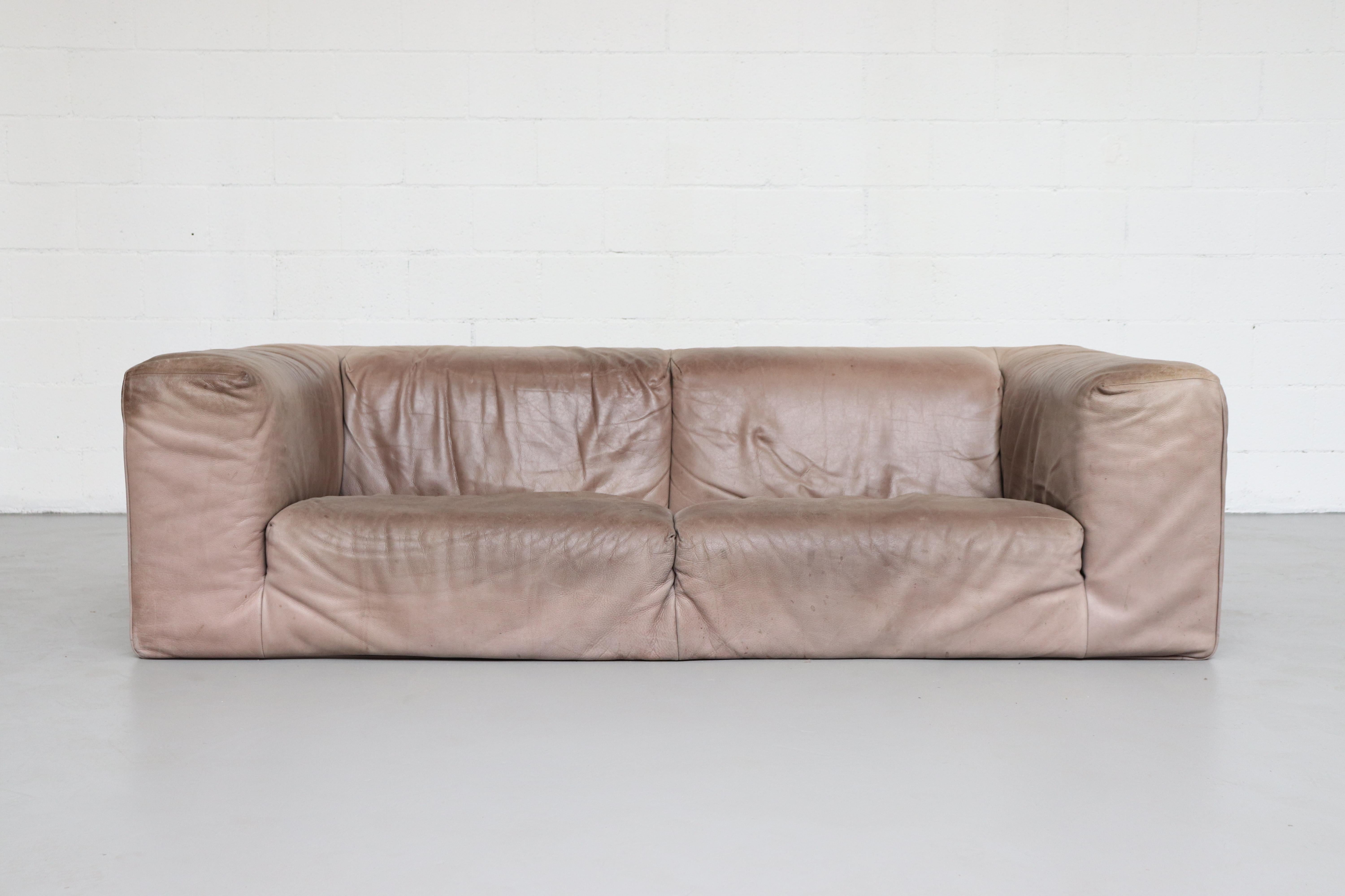Mid-Century Modern Gerard Van Den Berg Soft Form Leather Sofa and Ottoman