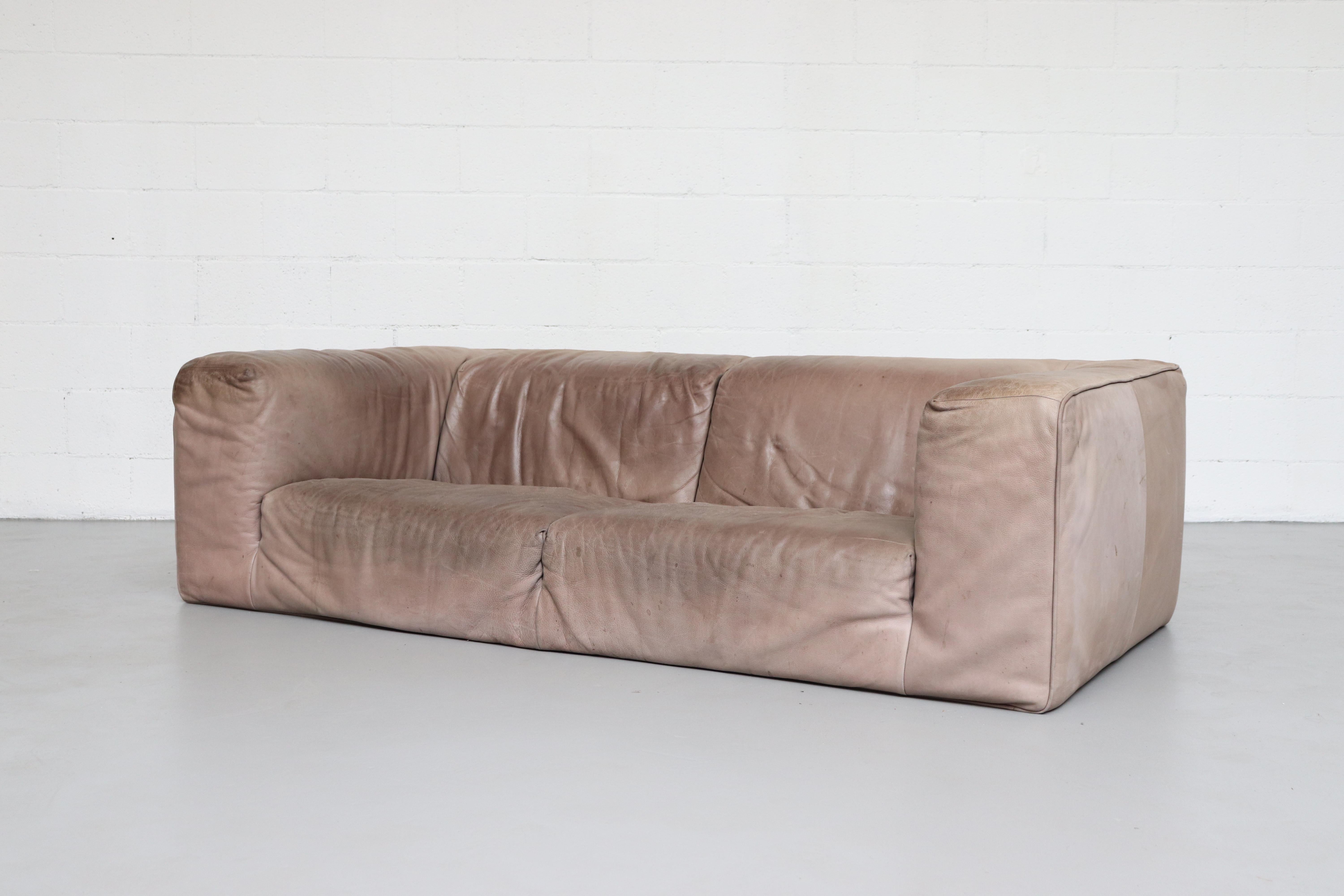 Dutch Gerard Van Den Berg Soft Form Leather Sofa and Ottoman