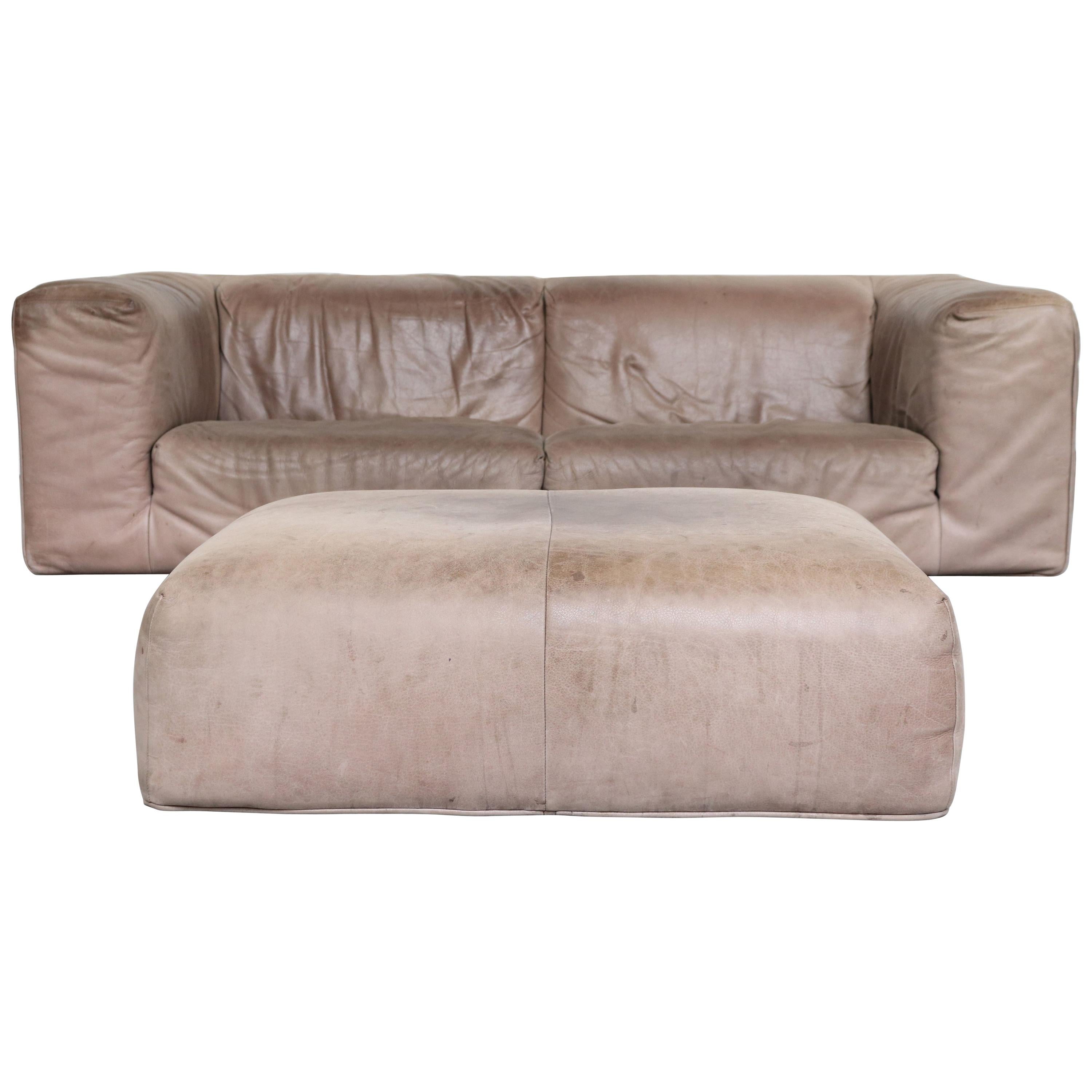 Gerard Van Den Berg Soft Form Leather Sofa and Ottoman