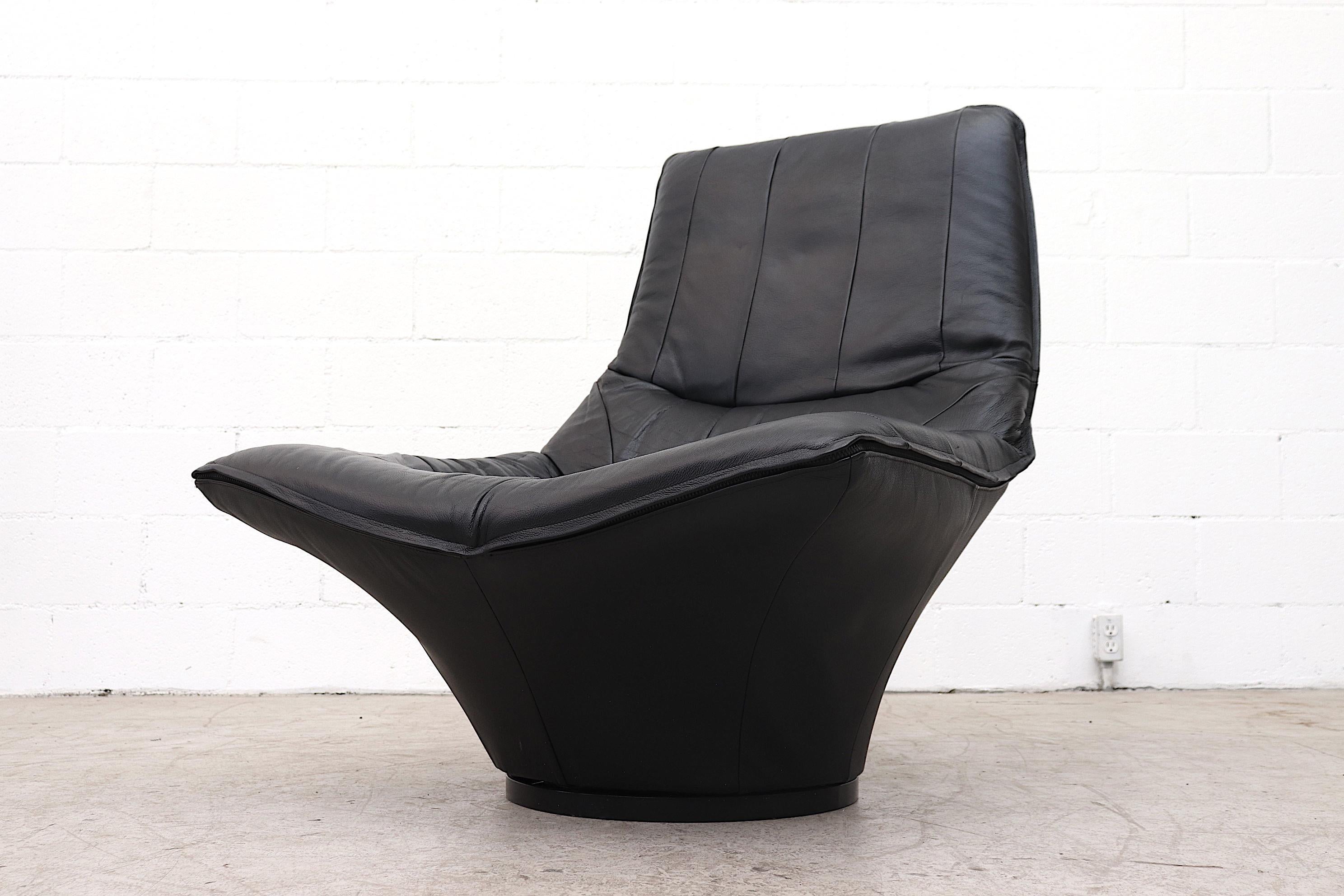 Gerard van den Berg Style Black Leather Lounge Chair (Mitte des 20. Jahrhunderts)