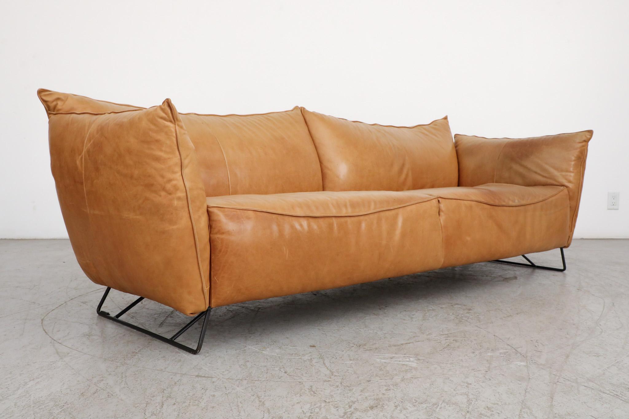 Gerard Van Den Berg style butterscotch 3 seater sofa for Jess In Good Condition For Sale In Los Angeles, CA