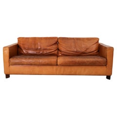 Gerard van den Berg Style Cognac Leather Loveseat by Molinari, Italy
