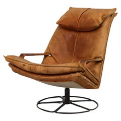 Gerard van den Berg Style Cognac Leather Swivel Lounge Chair