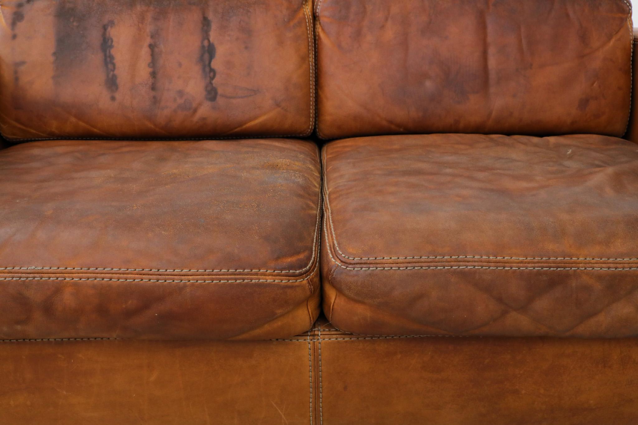 Gerard van den Berg Style soft Form Cognac Leather Love Seat by Durlet 4