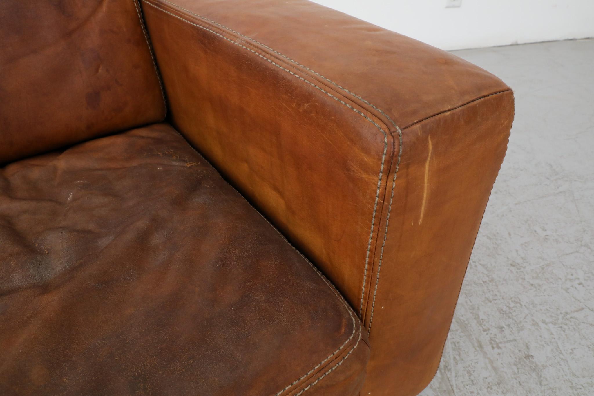 Gerard van den Berg Style soft Form Cognac Leather Love Seat by Durlet 7