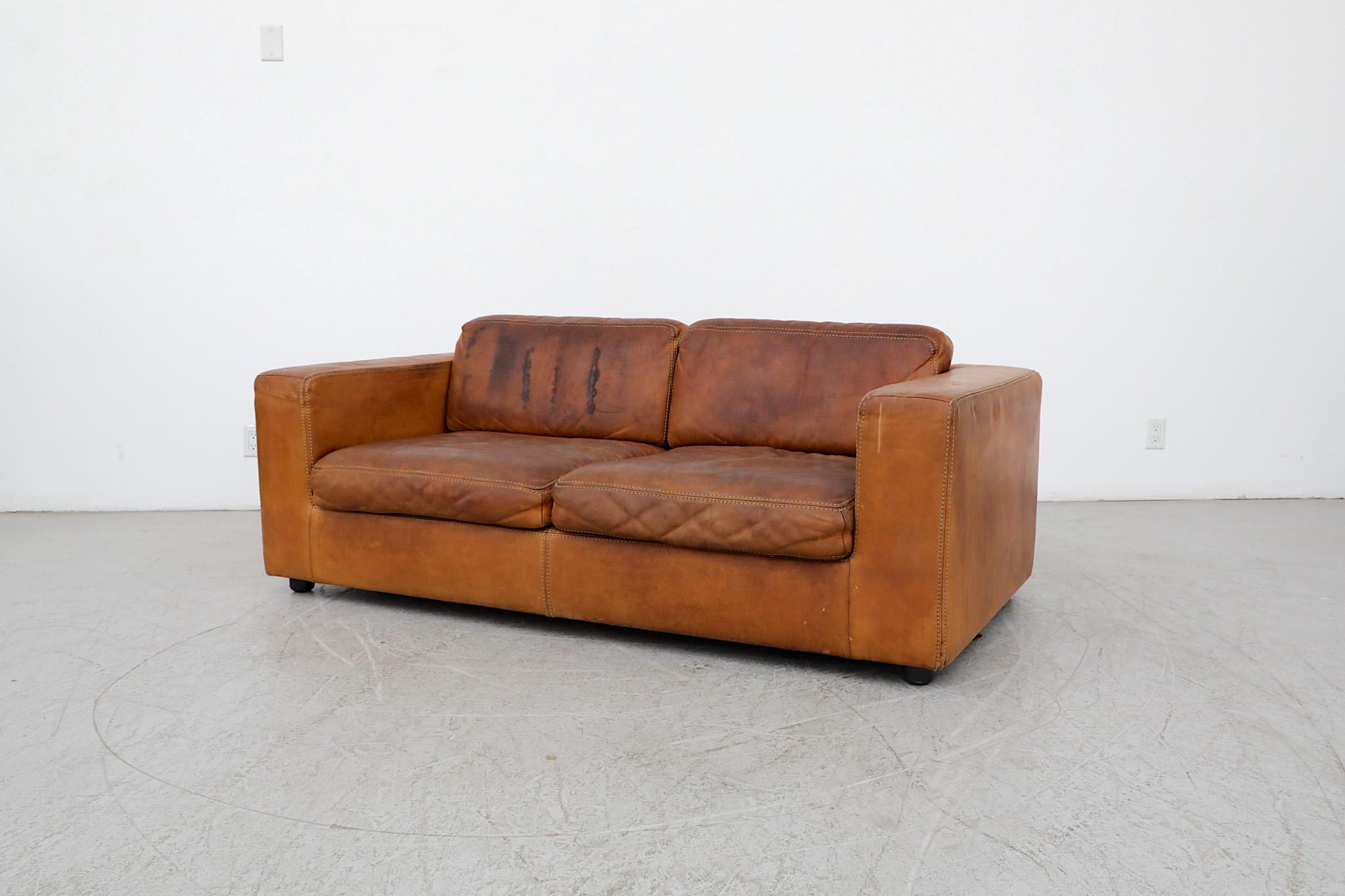 Gerard van den Berg Style soft Form Cognac Leather Love Seat by Durlet 14