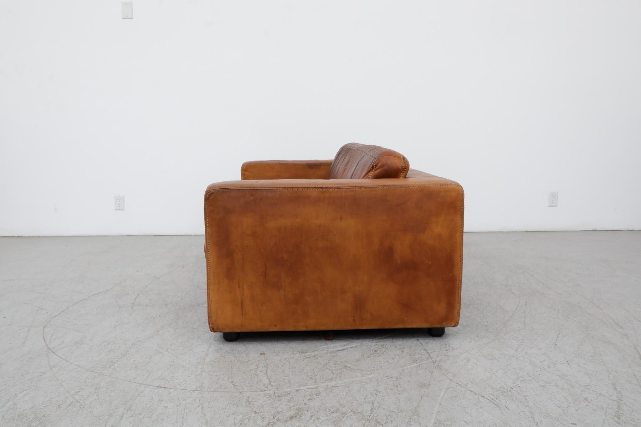 Belgian Gerard van den Berg Style soft Form Cognac Leather Love Seat by Durlet
