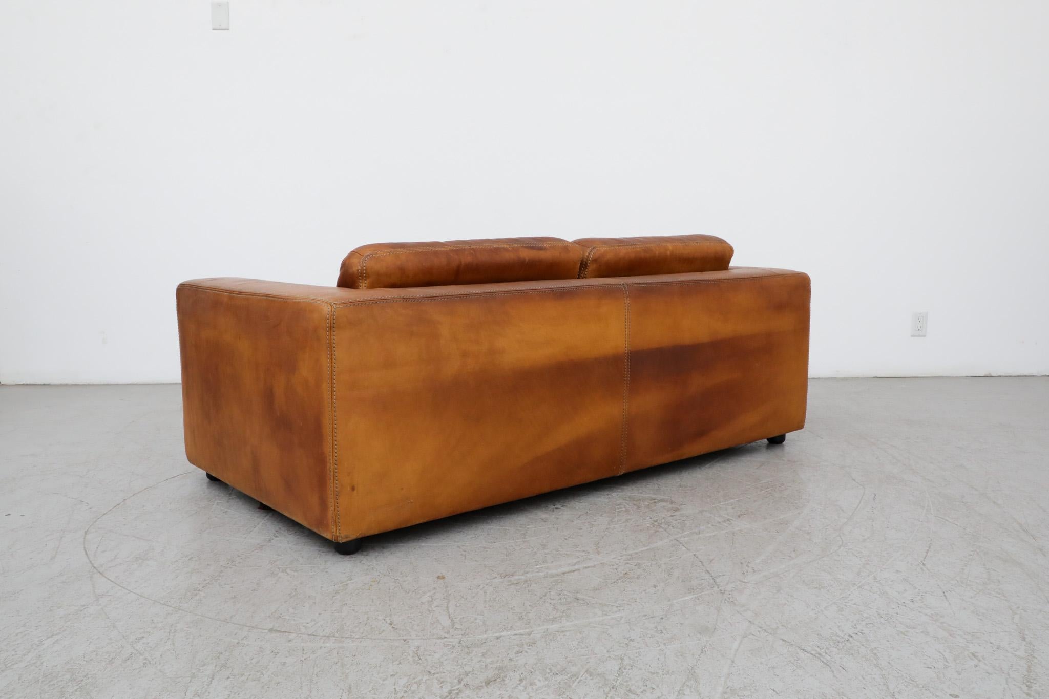 Gerard van den Berg Style soft Form Cognac Leather Love Seat by Durlet In Good Condition In Los Angeles, CA