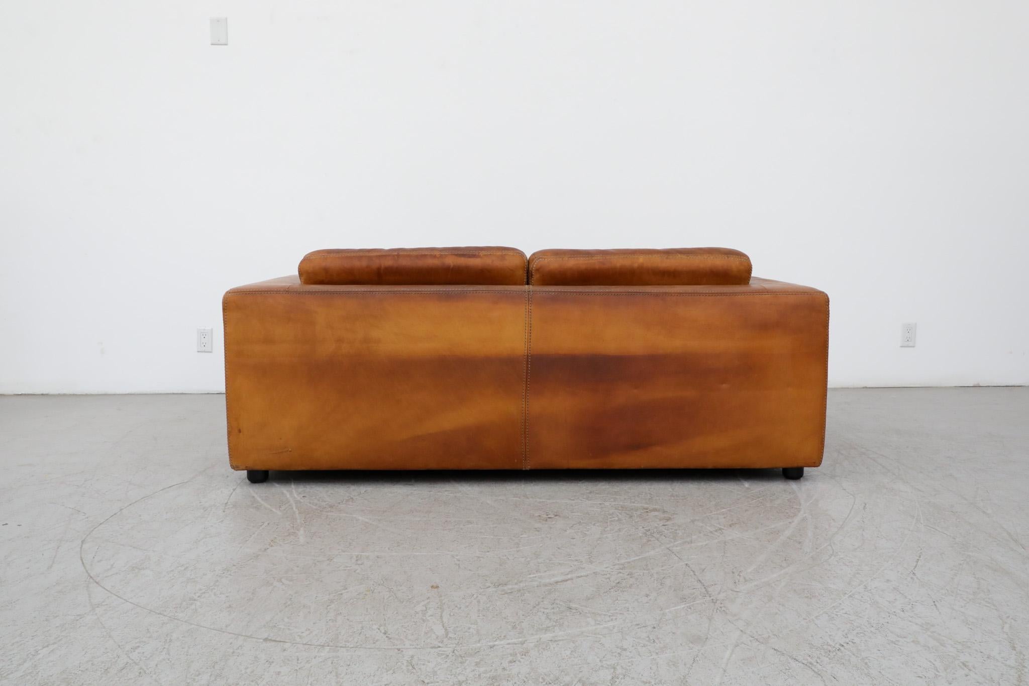 Mid-20th Century Gerard van den Berg Style soft Form Cognac Leather Love Seat by Durlet