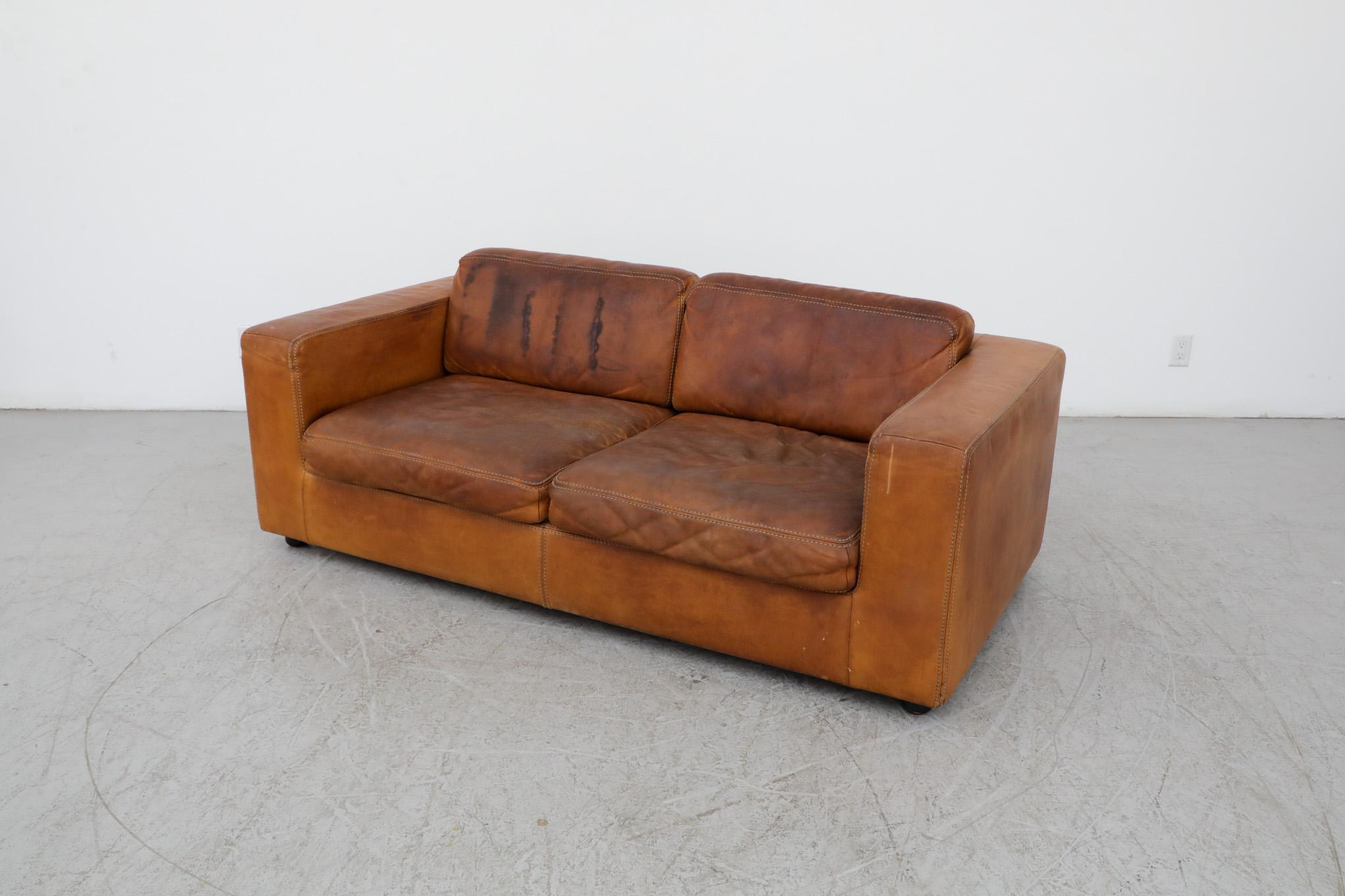 Gerard van den Berg Style soft Form Cognac Leather Love Seat by Durlet 1