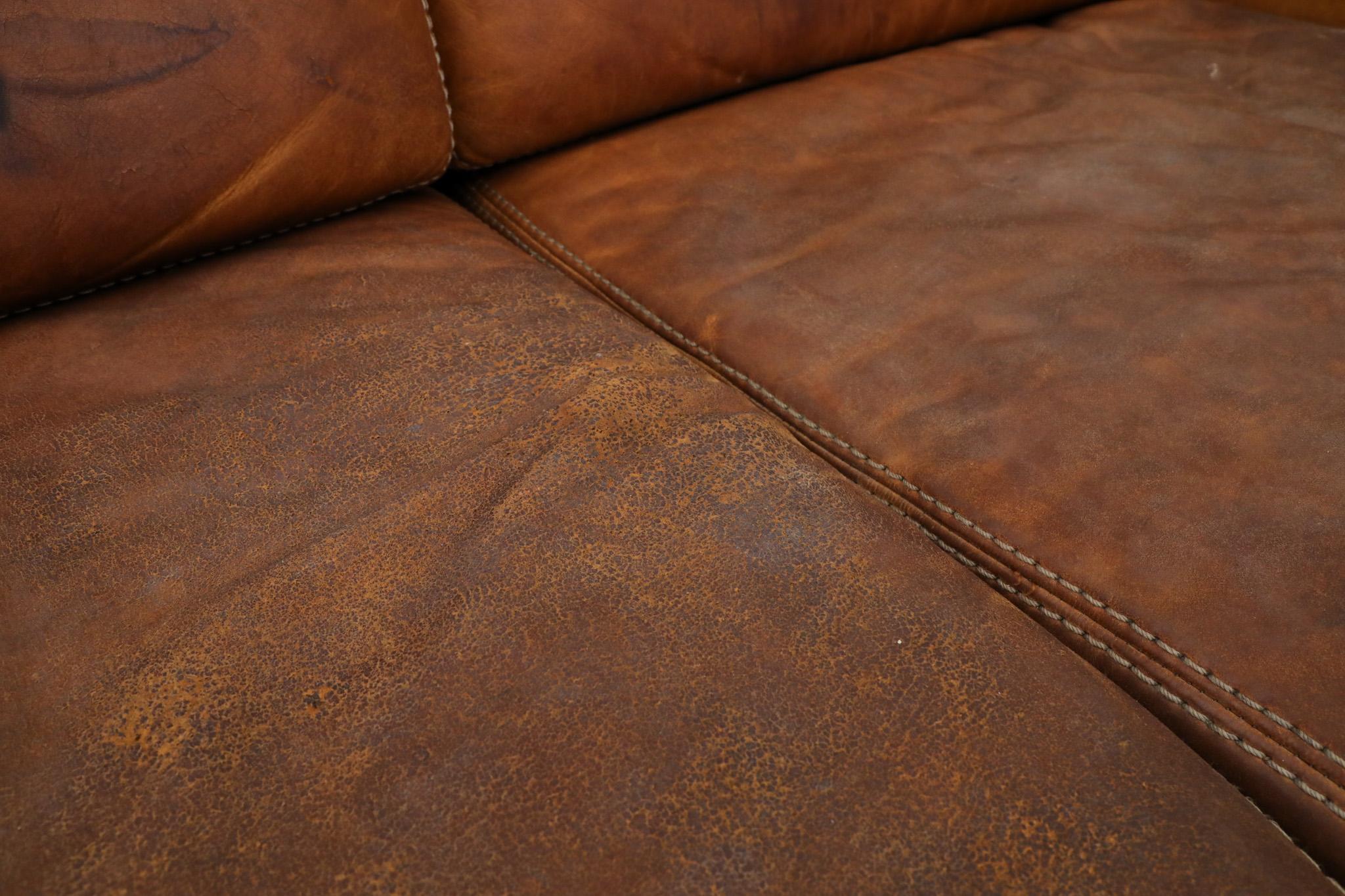 Gerard van den Berg Style soft Form Cognac Leather Love Seat by Durlet 3