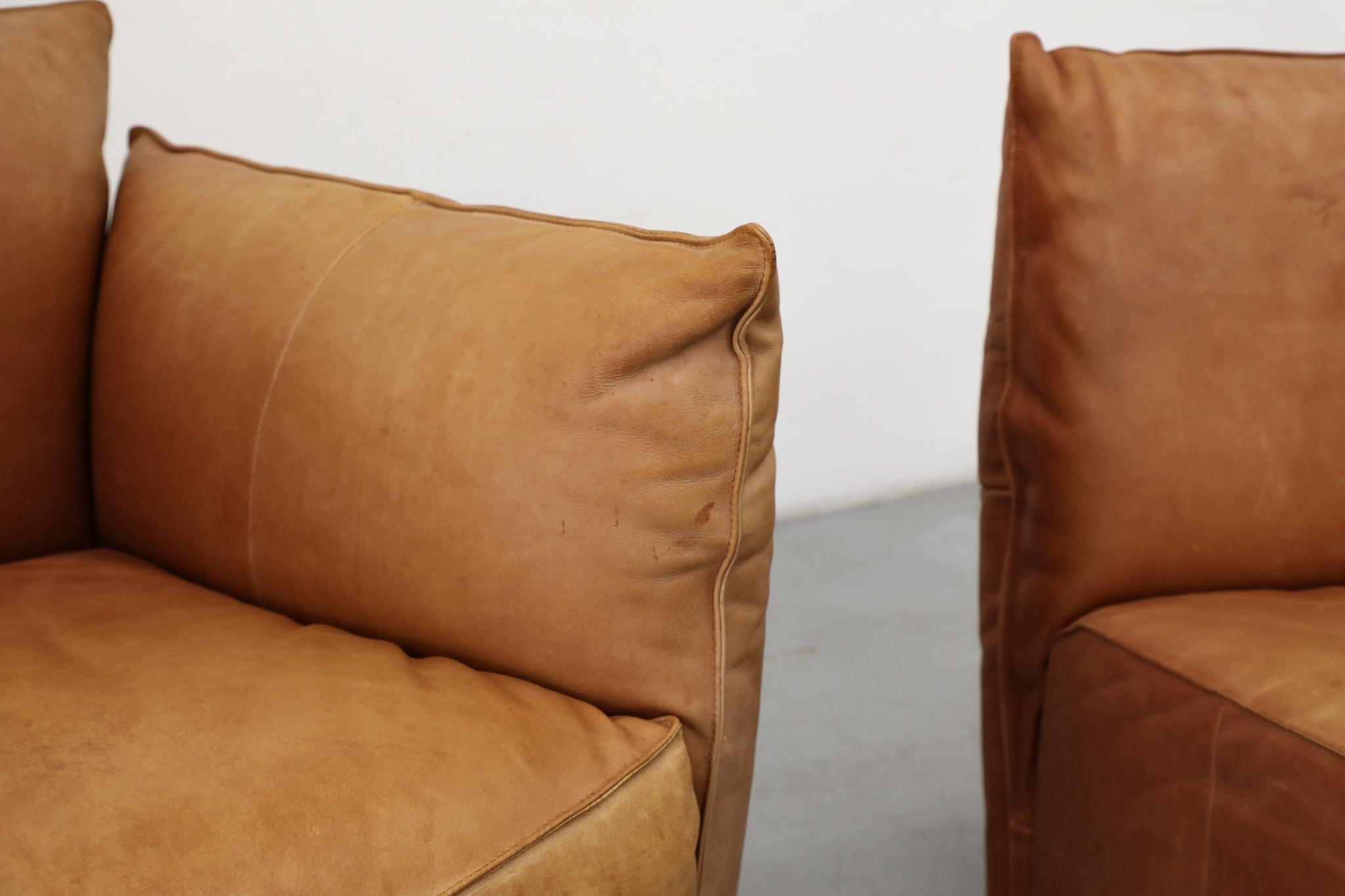 Gerard Van Den Berg Style Soft Form Canapé trois pièces en cuir camel en vente 3