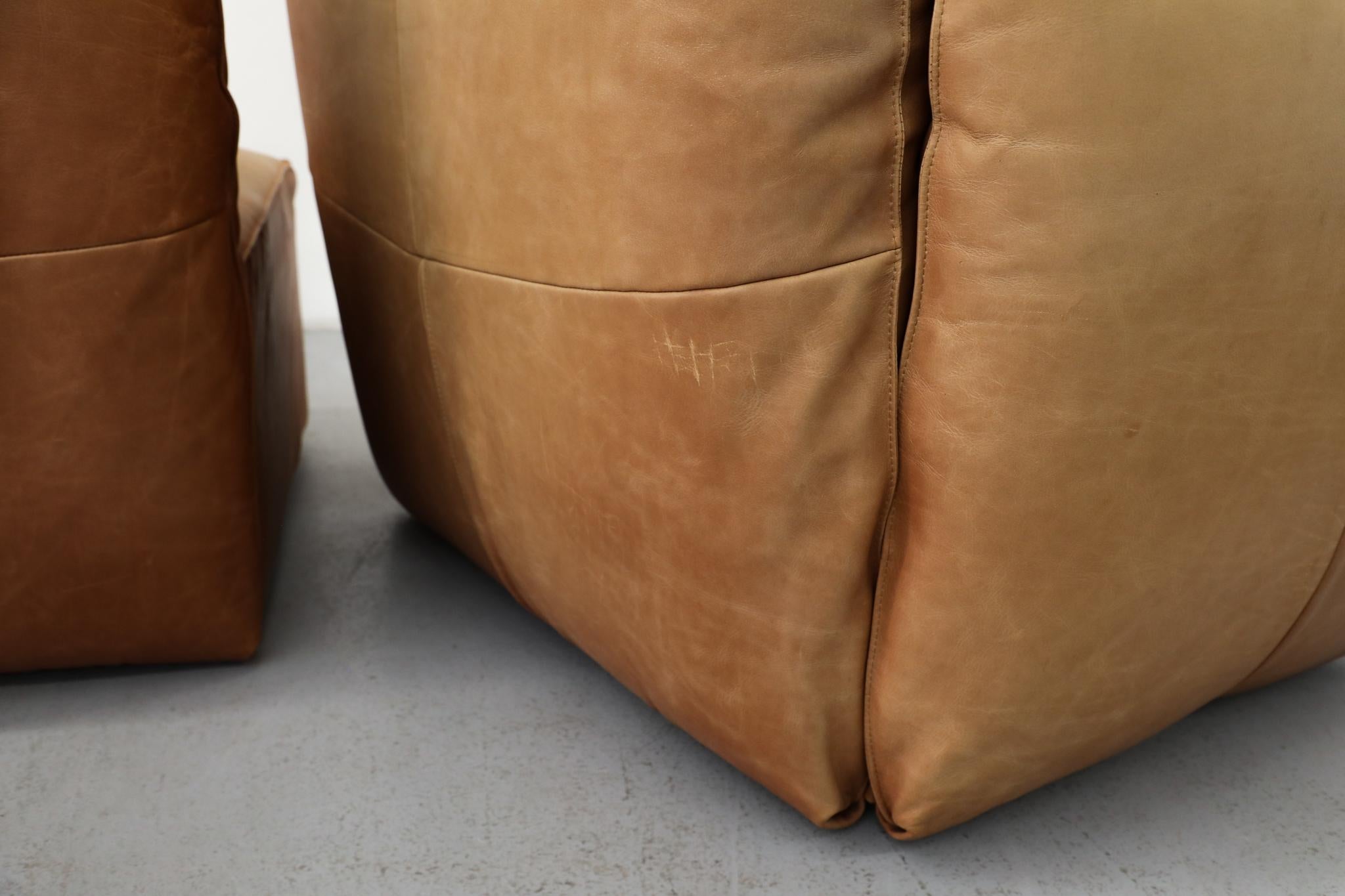 Gerard Van Den Berg Style Soft Form Canapé trois pièces en cuir camel en vente 4