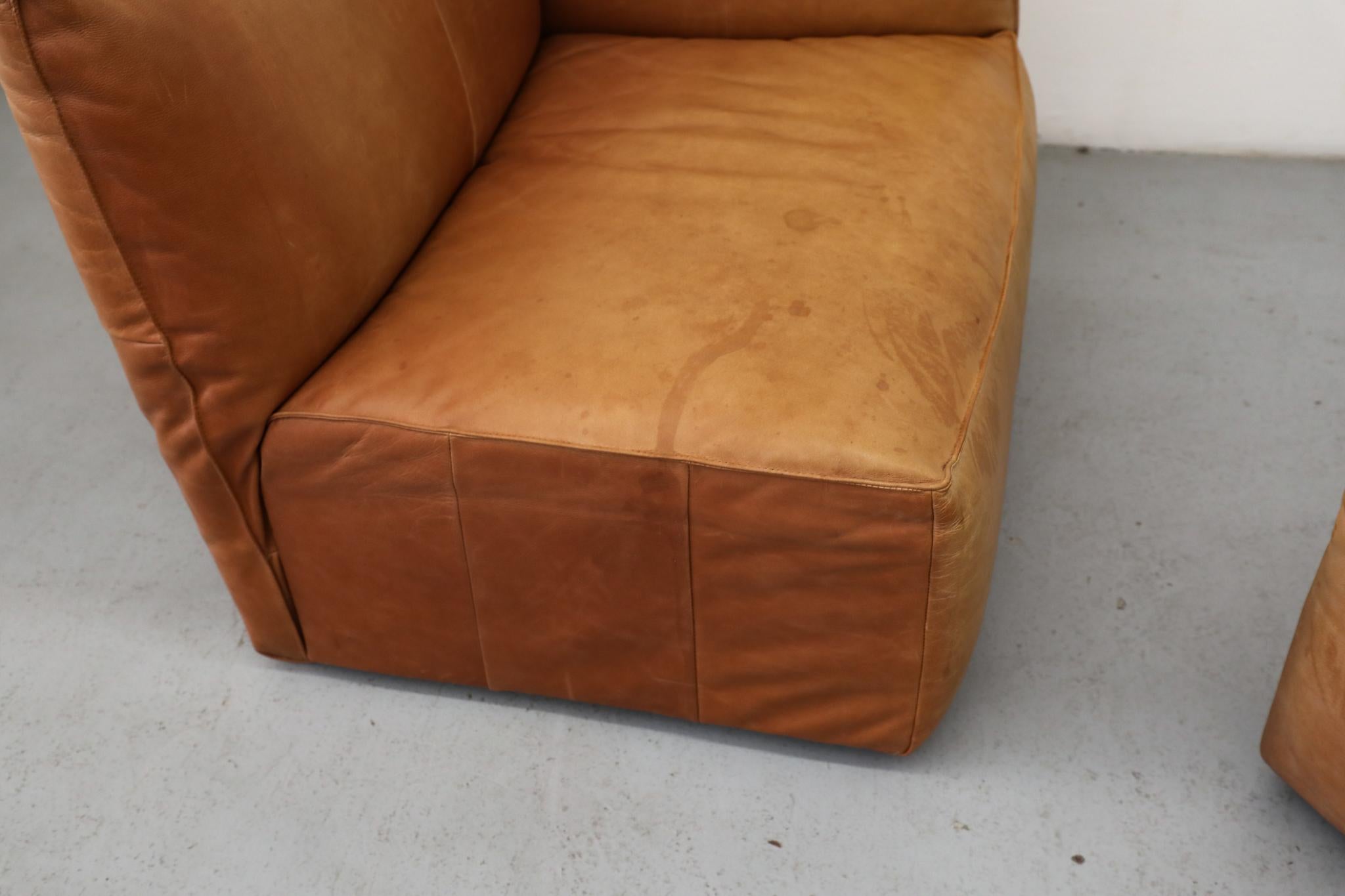Gerard Van Den Berg Style Soft Form Canapé trois pièces en cuir camel en vente 6