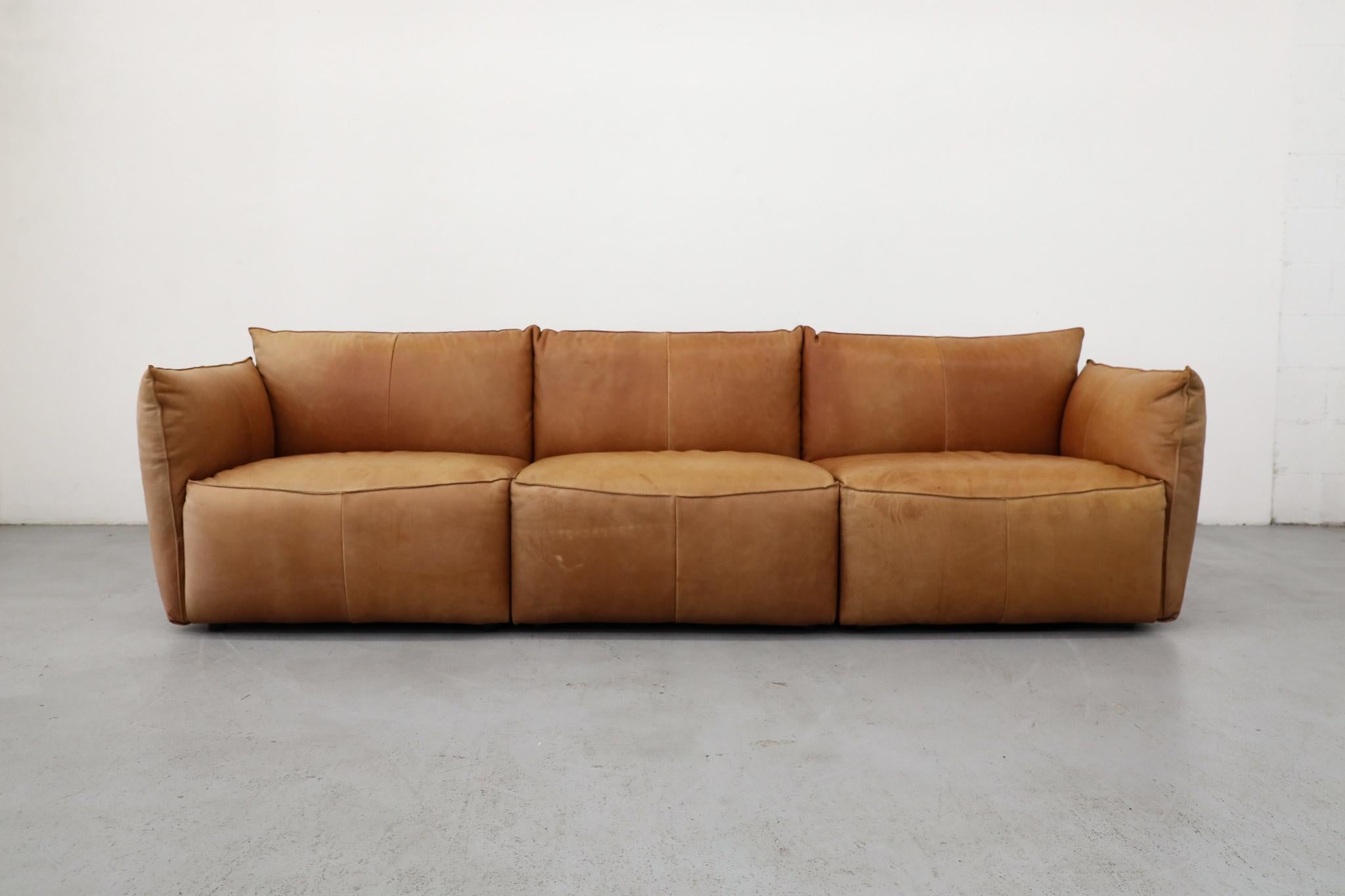 Gerard Van Den Berg Style Soft Form Canapé trois pièces en cuir camel en vente 11
