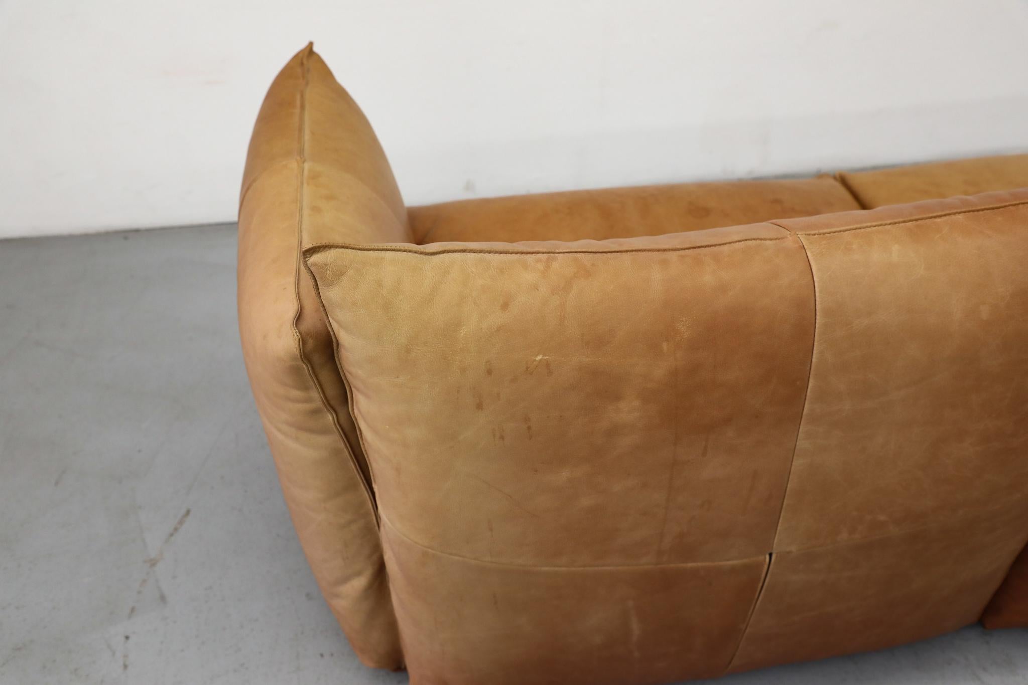 Cuir Gerard Van Den Berg Style Soft Form Canapé trois pièces en cuir camel en vente