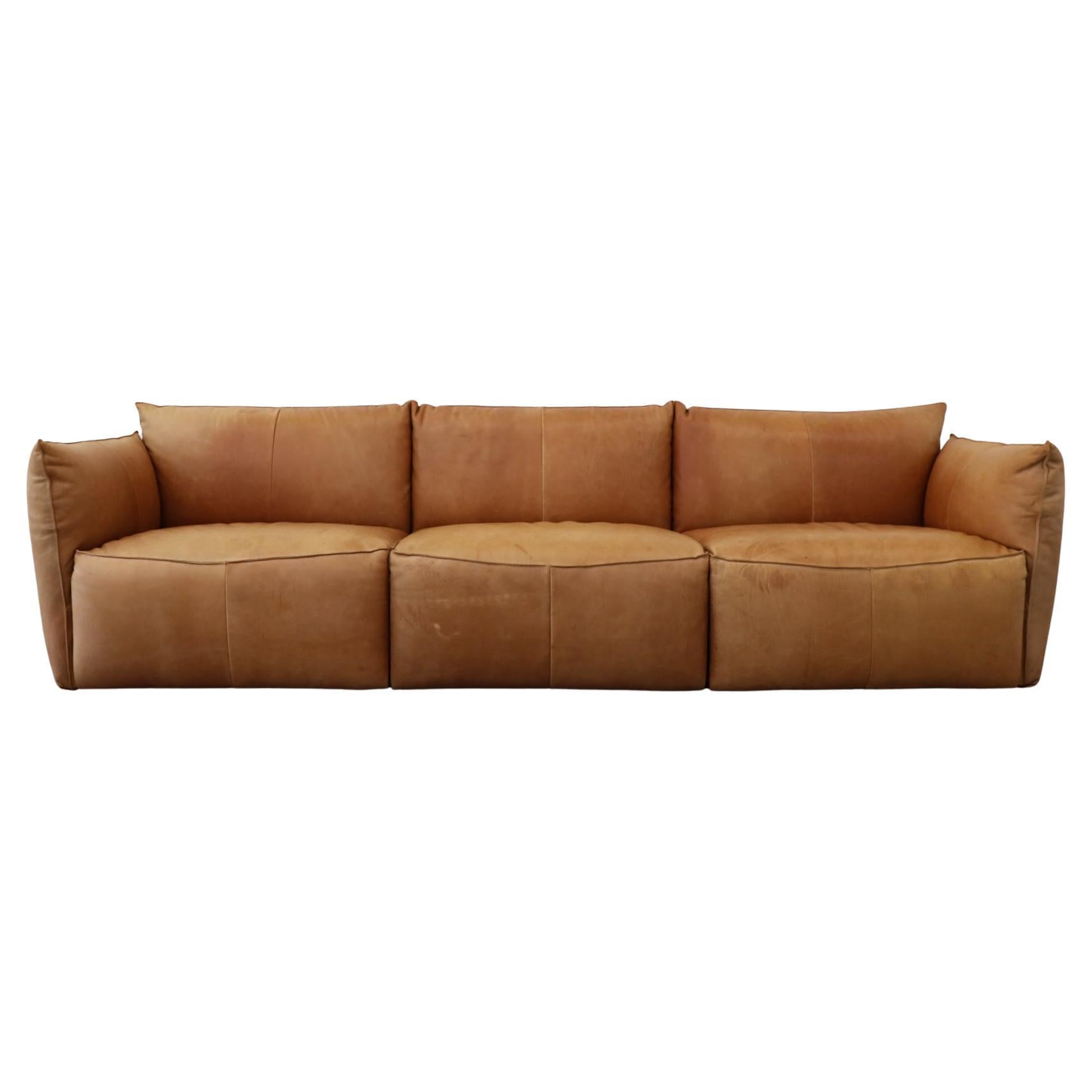 Gerard Van Den Berg Style Soft Form Canapé trois pièces en cuir camel en vente