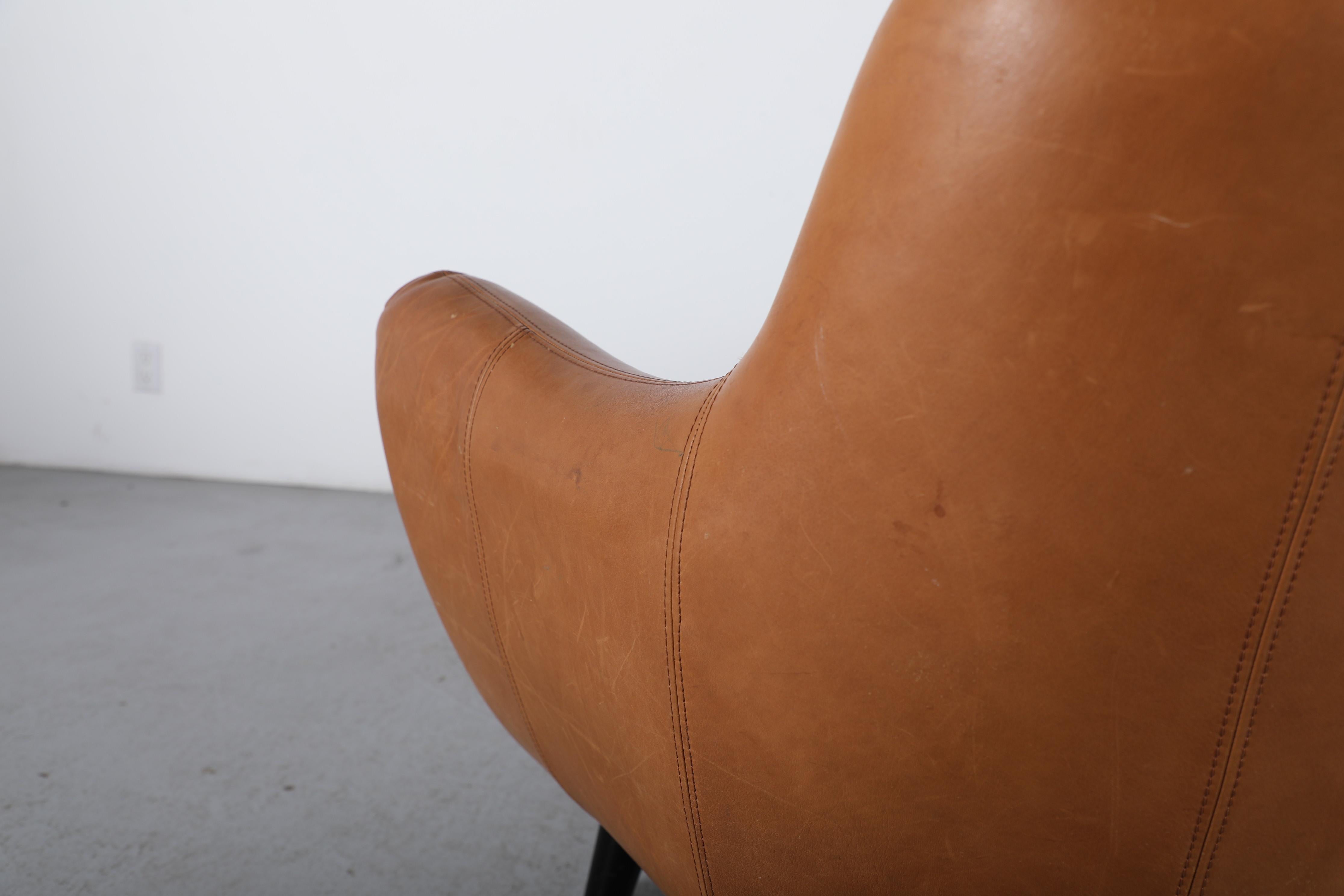 Sofá de piel acolchada estilo Gerard Van Den Berg, coñac natural en venta 3