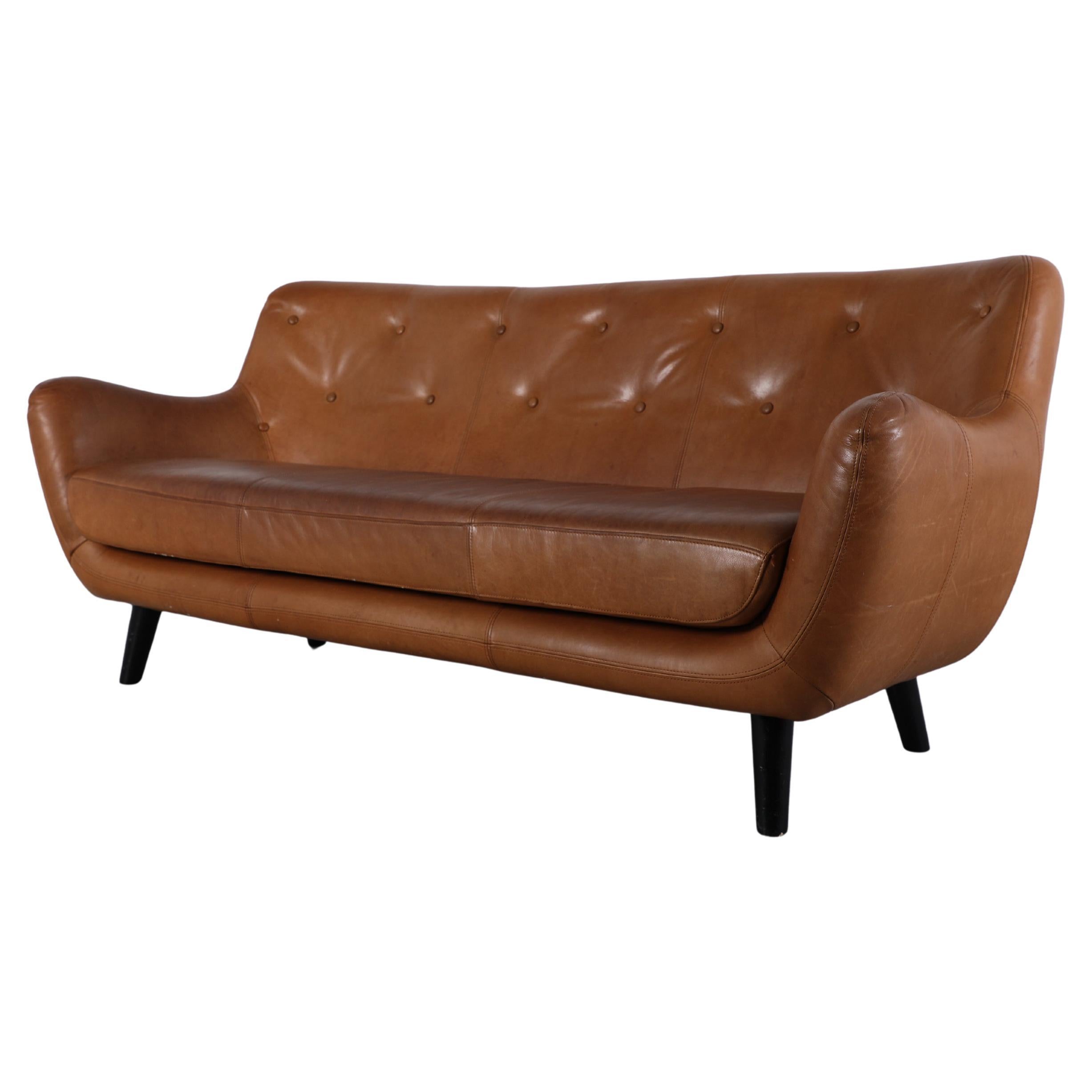 Sofá de piel acolchada estilo Gerard Van Den Berg, coñac natural en venta