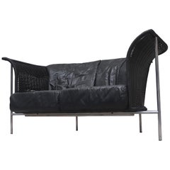 Gerard van den Berg Style Wing Back Black Rattan Loveseat Sofa