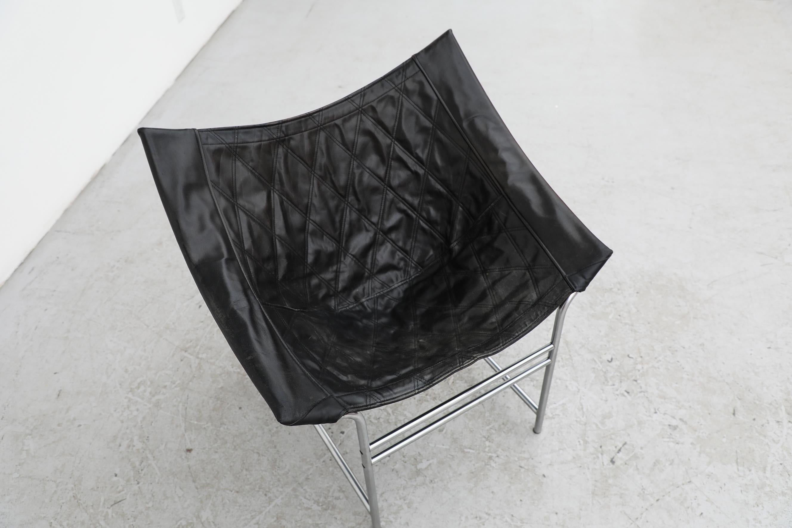 Gerard Van Den Berg 'Swing Chair' in Black Leather & Chrome for Montis, 1980s For Sale 4