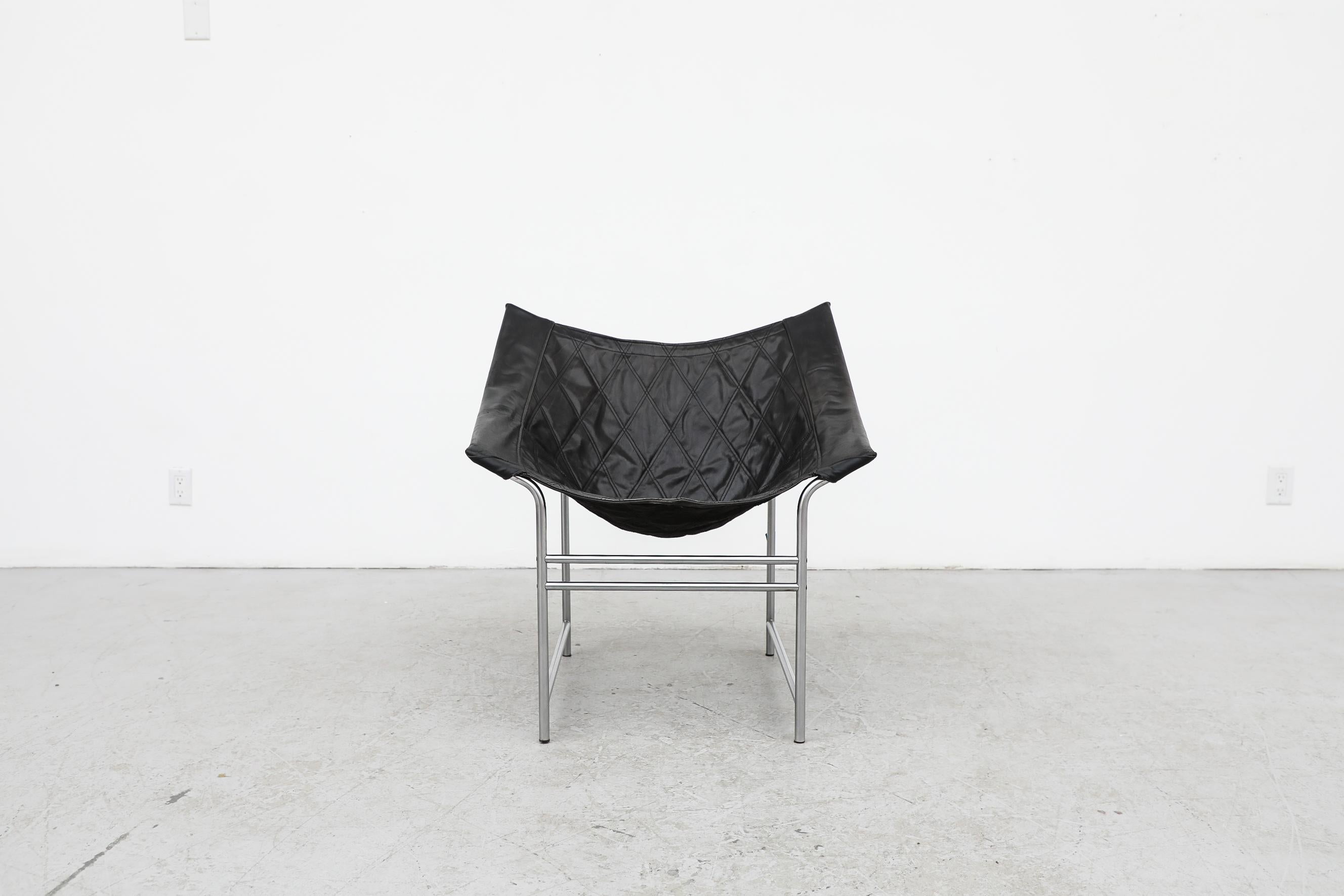 Mid-Century Modern Gerard Van Den Berg 'Swing Chair' in Black Leather & Chrome for Montis, 1980s For Sale